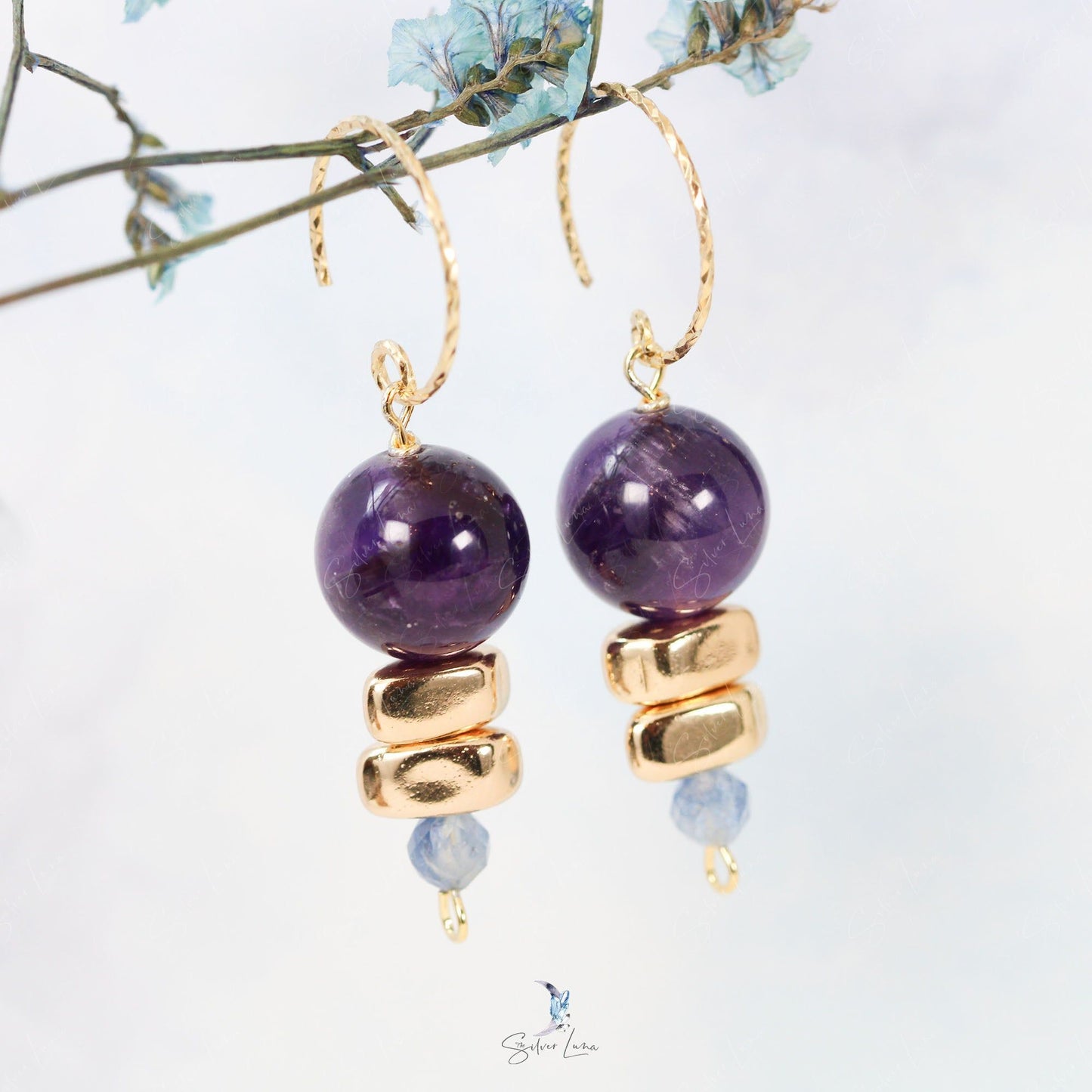 amethyst natural stone dangle drop earrings