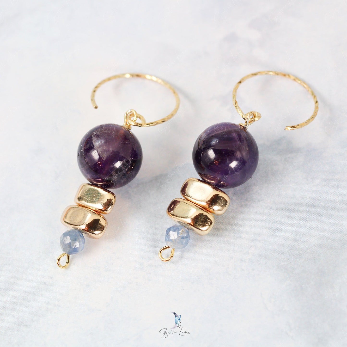 amethyst natural stone dangle drop earrings