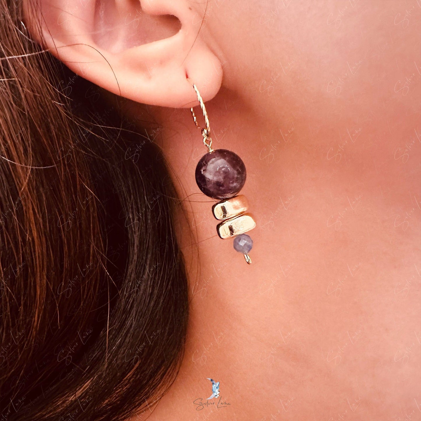 Amethyst natural multi stone beads earrings