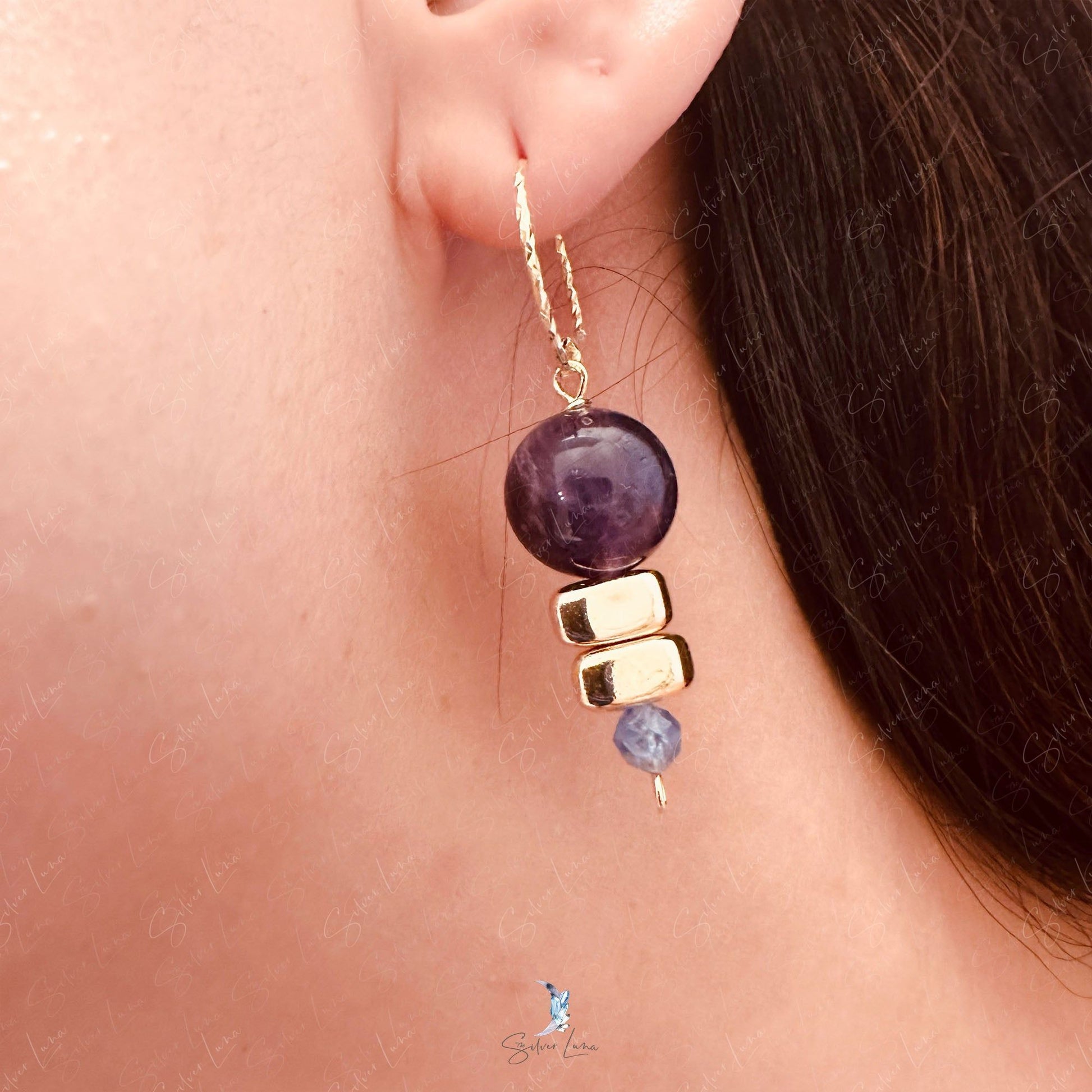 amethyst natural stone bead earrings