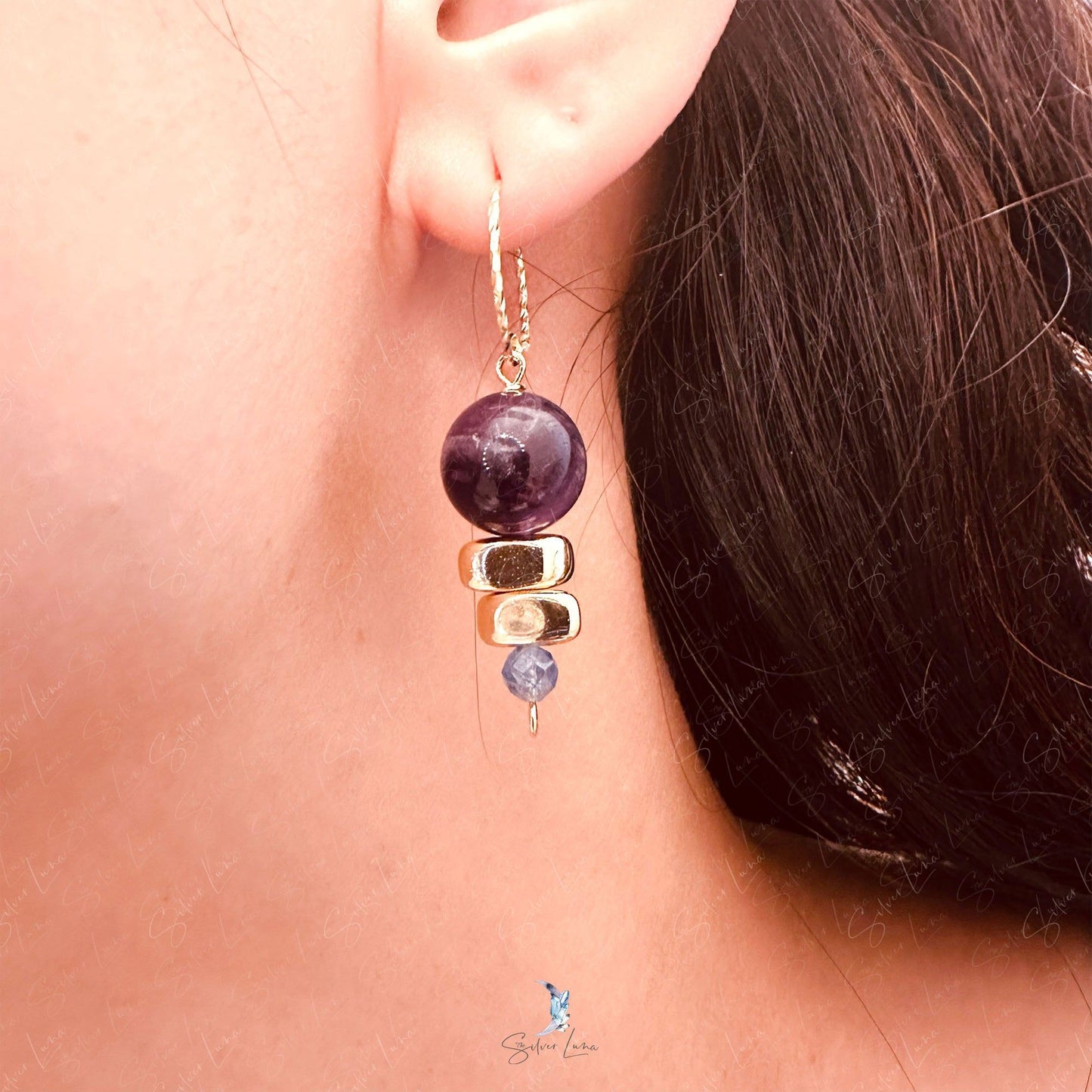 Amethyst natural multi stone beads earrings