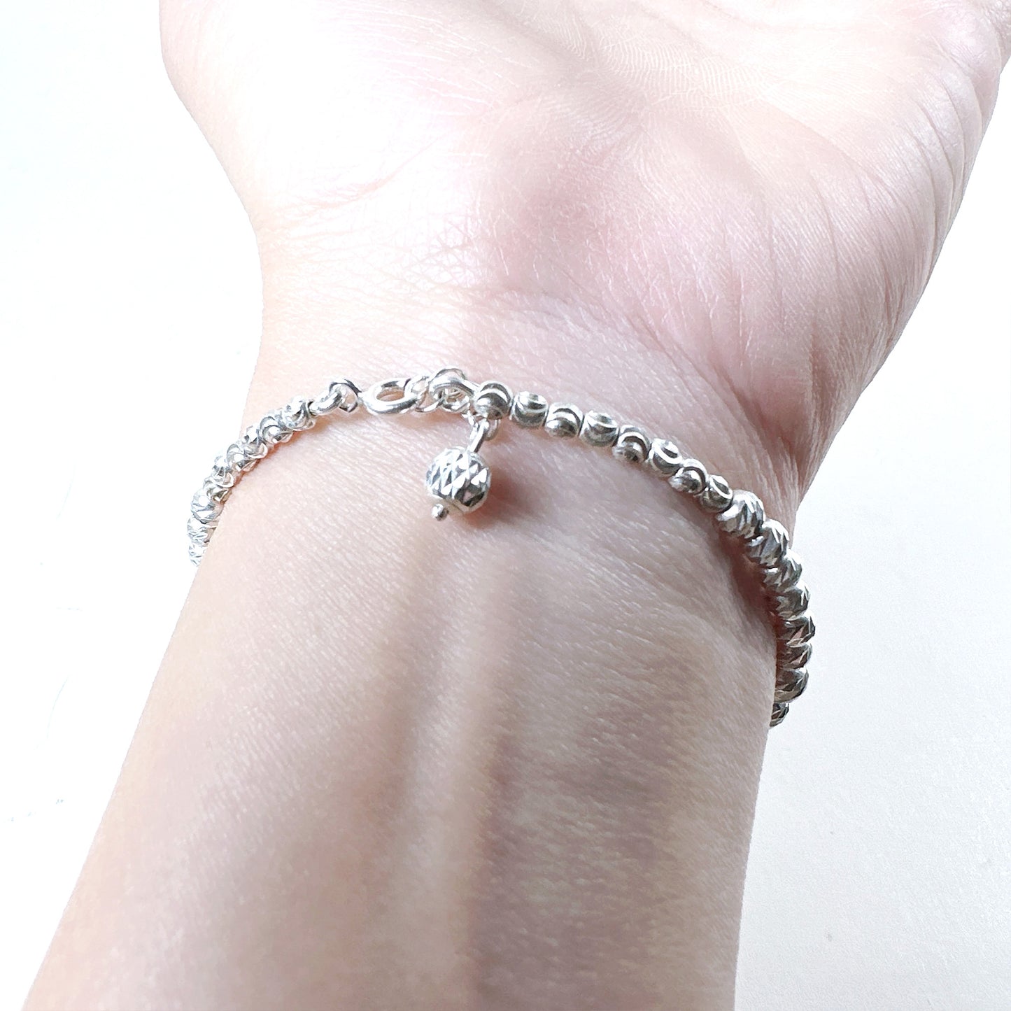 sterling silver silver beaded bangle bracelet