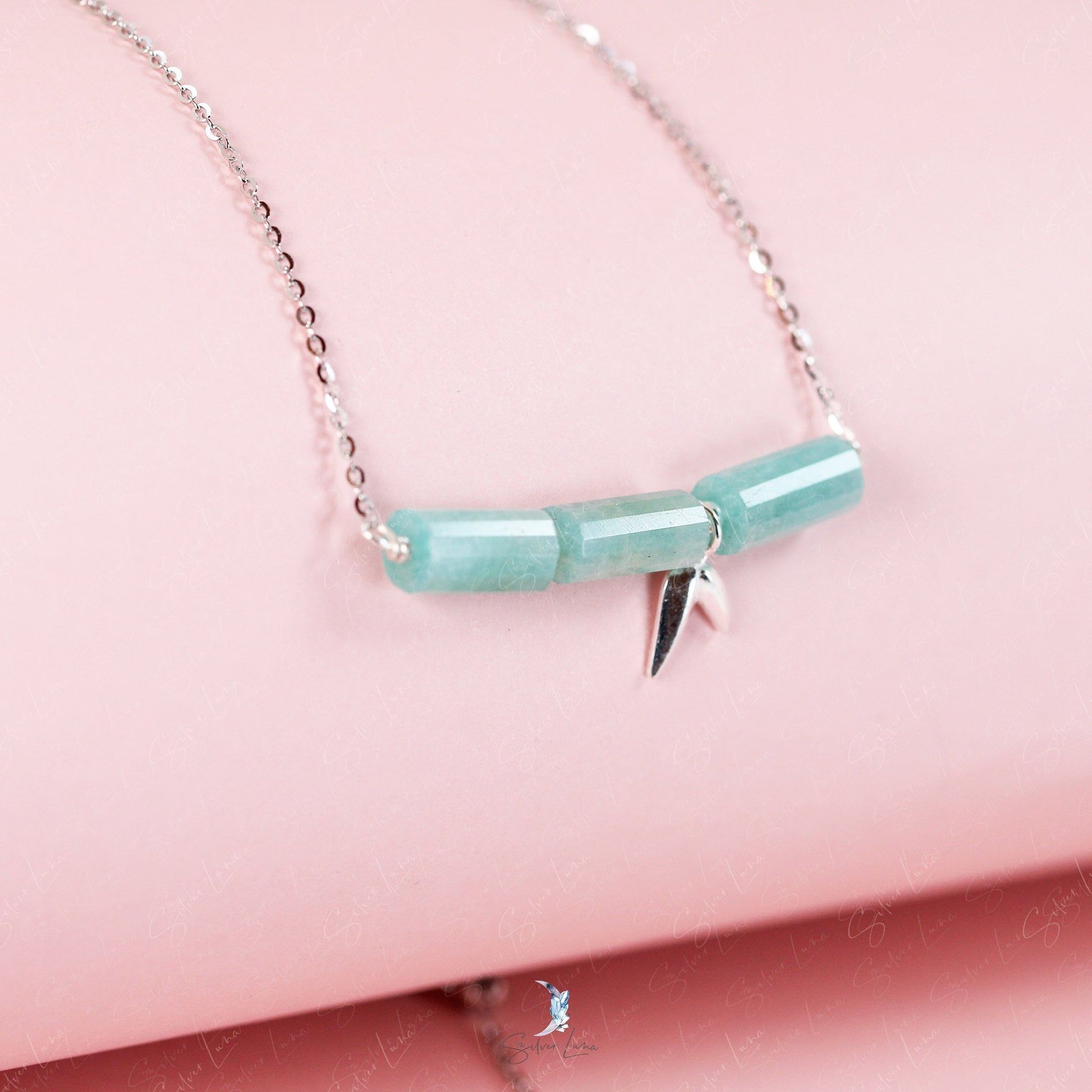 bamboo shoot Amazonite sterling silver necklace