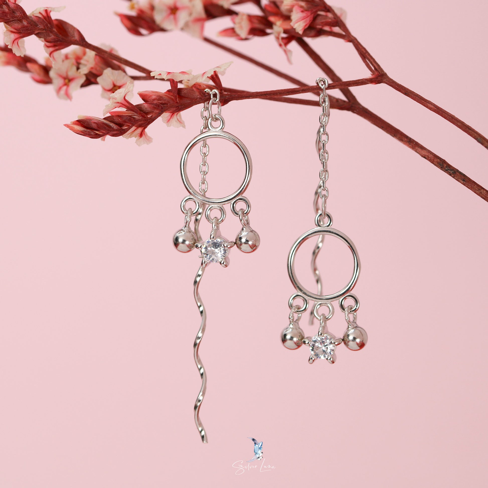 bell charm ear threader earrings