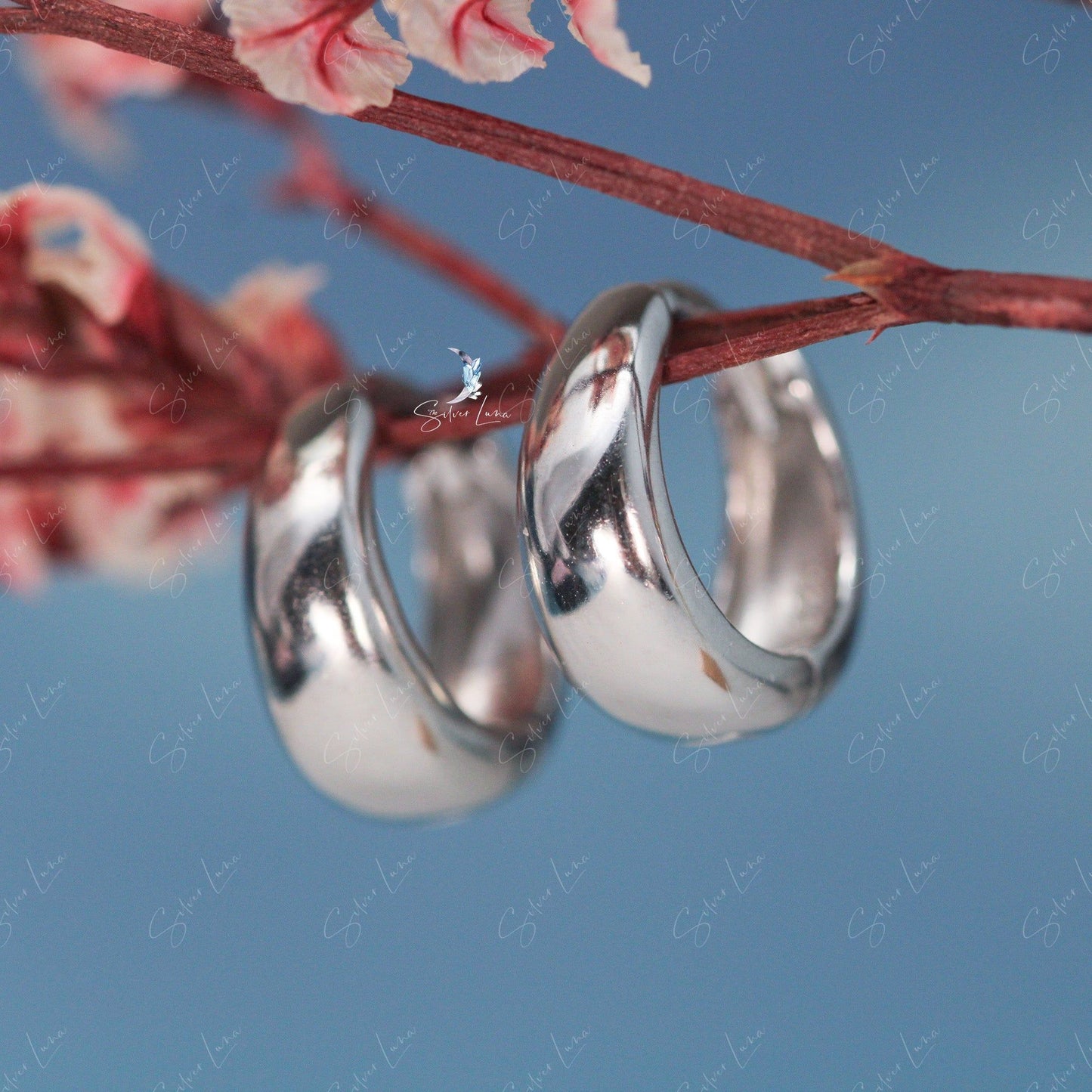Fat hoop sterling silver earrings