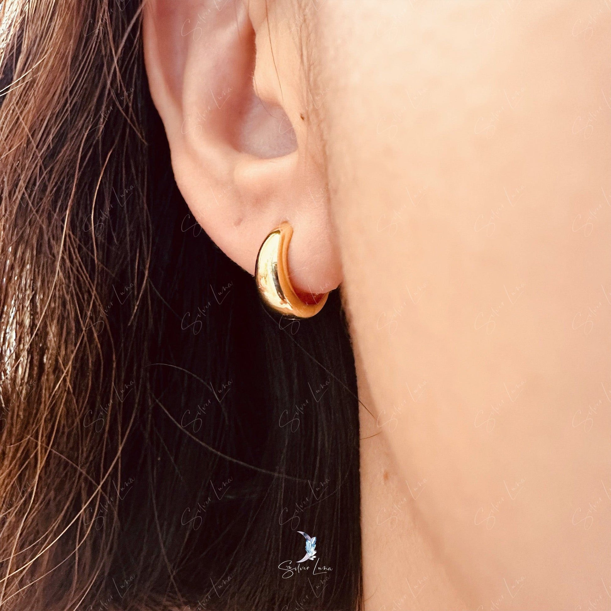 gold plate fat hoop earrings ear huggies