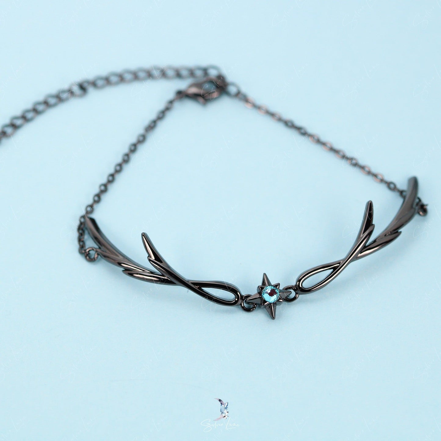 Gothic fairy blue star black silver bracelet