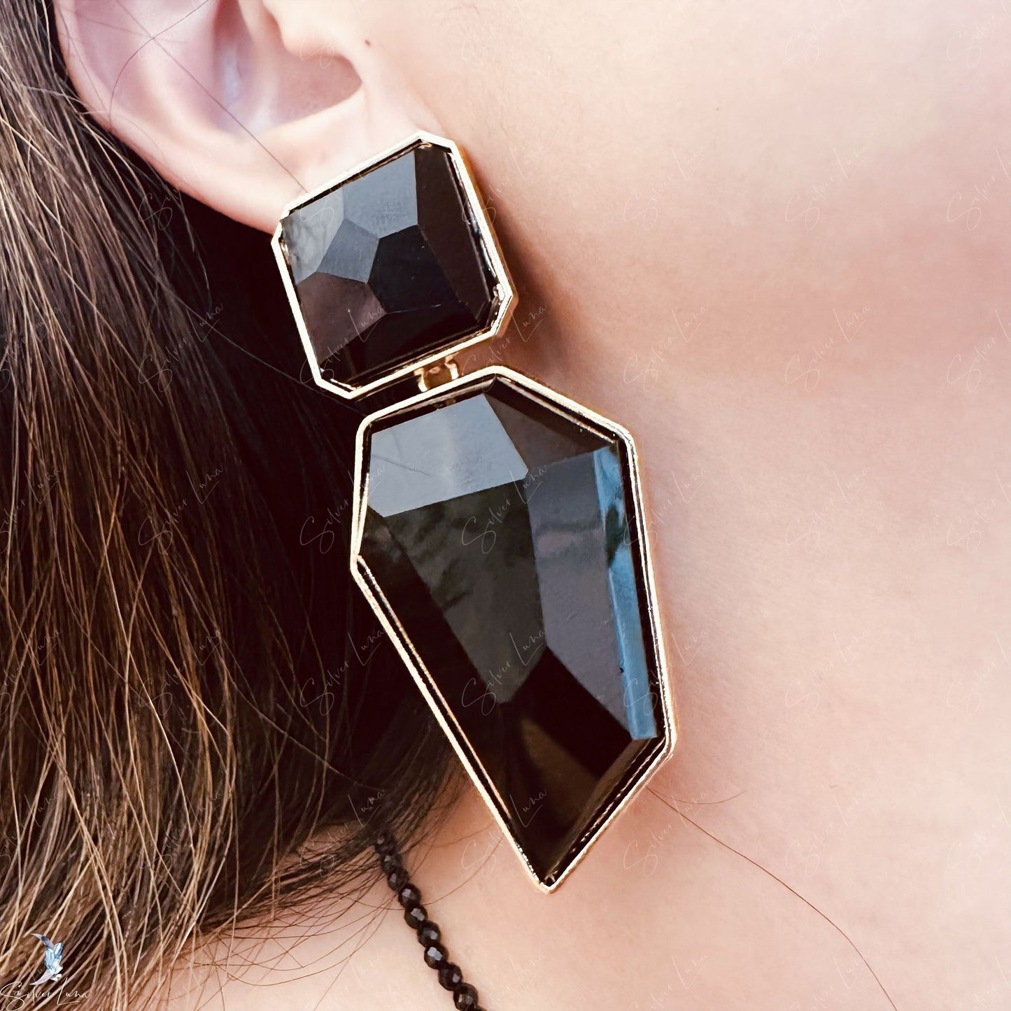 Geometric abstract gemstone big statement earrings