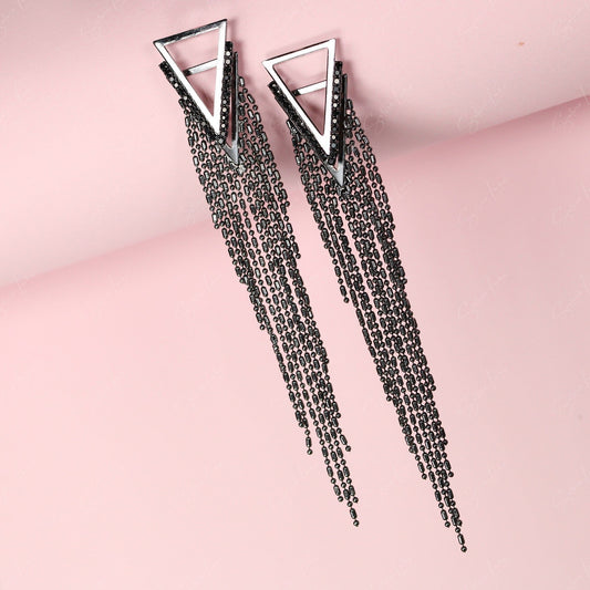 Black metal tassel chain drop fashion earrings