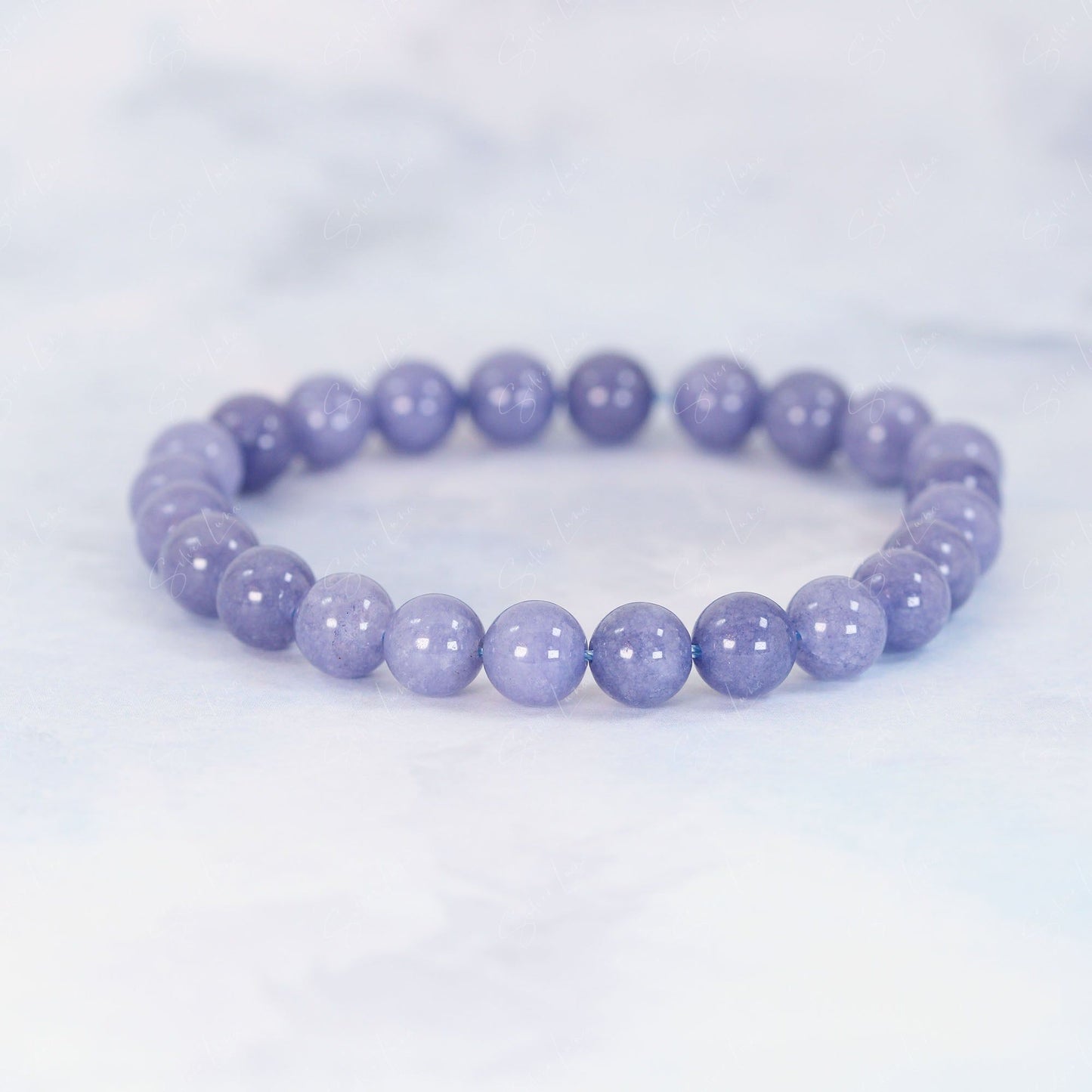 Blue Angelite beaded bracelet with Cherish cat bead charm
