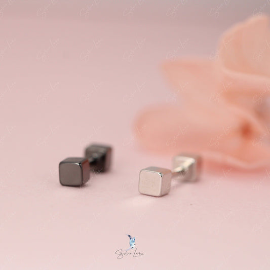square block screw ball earrings