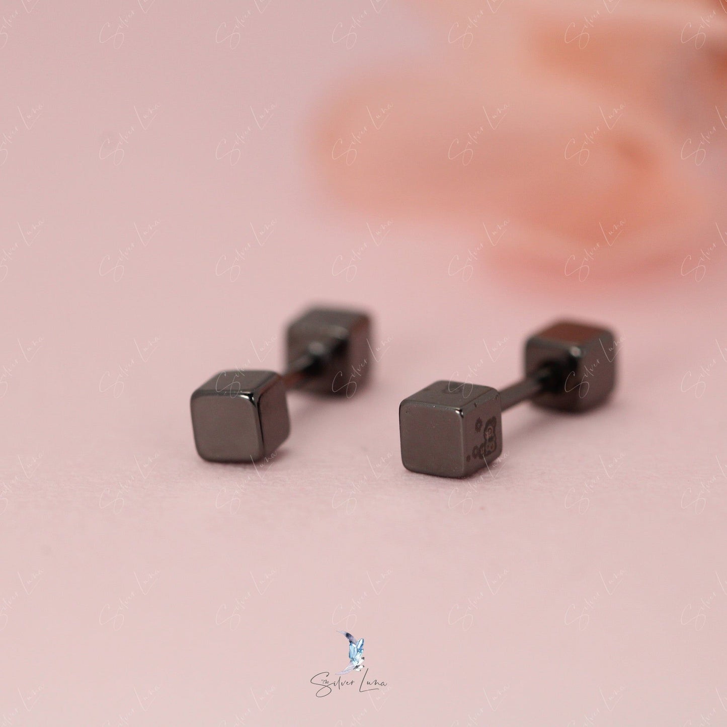 square block screw ball stud earrings