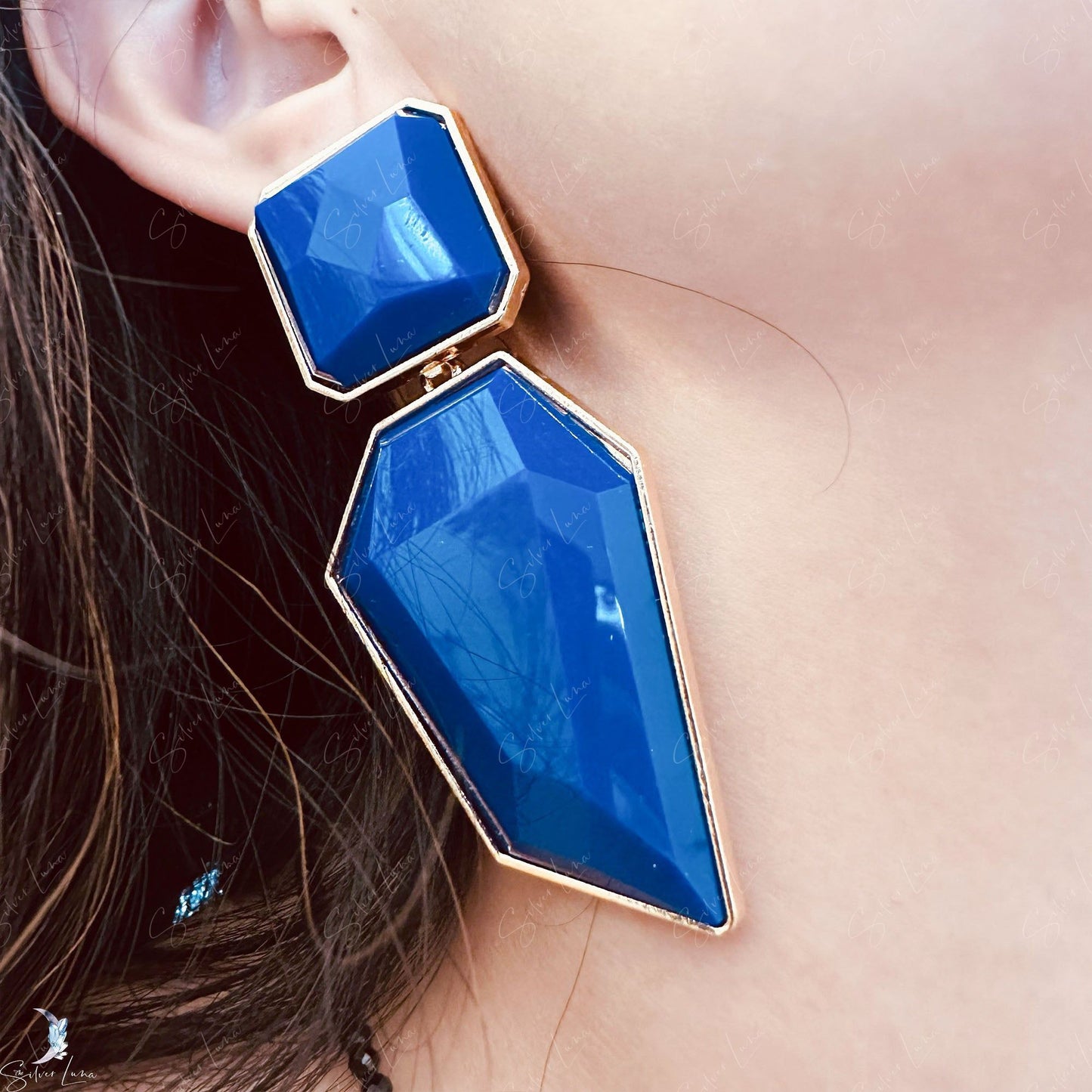 big blue statement earrings