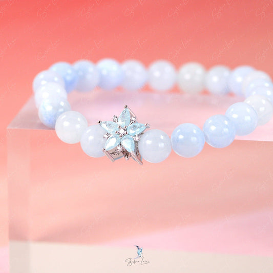 snowflake blue angelite fengshui beaded bracelet