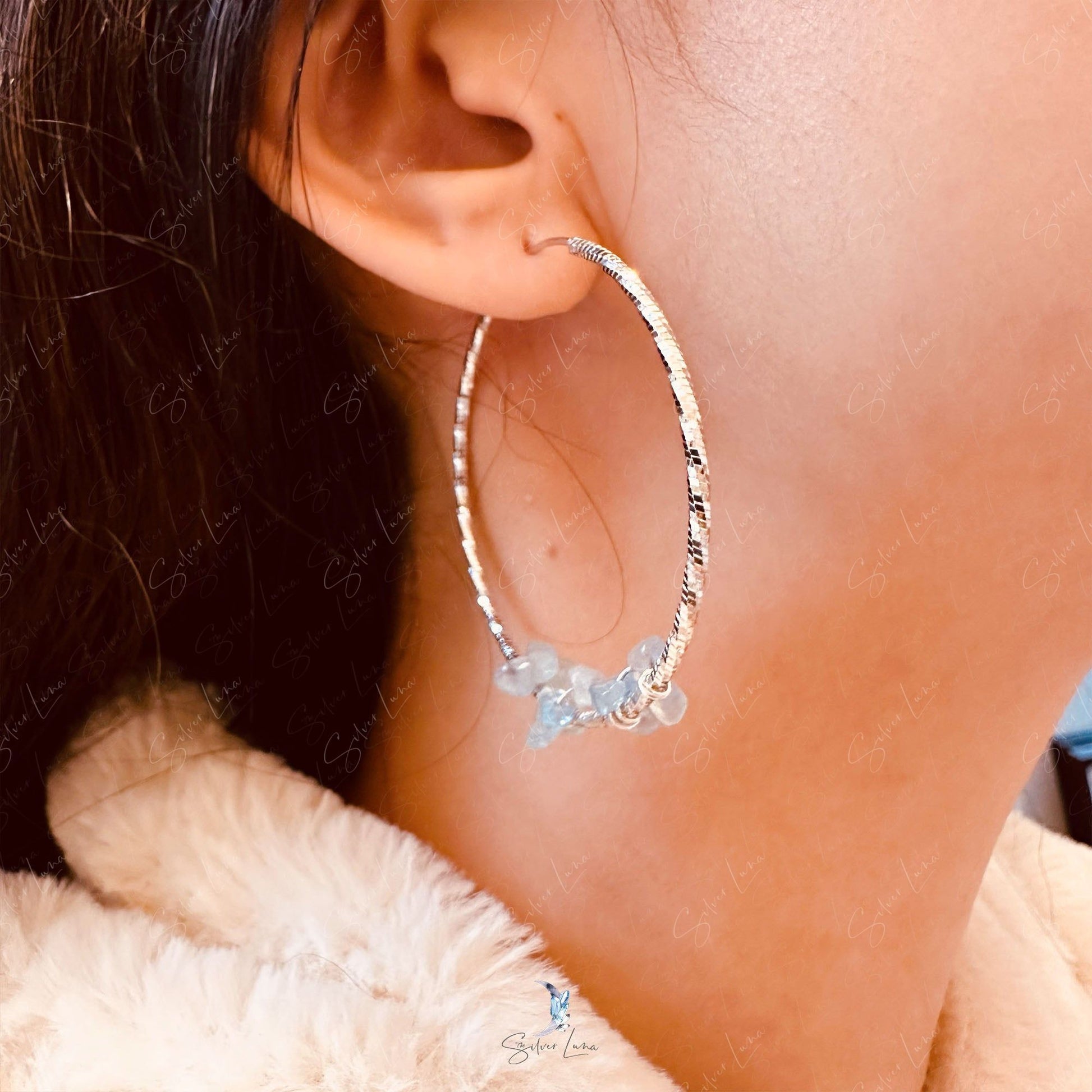 aquamarine sterling silver hoop earrings