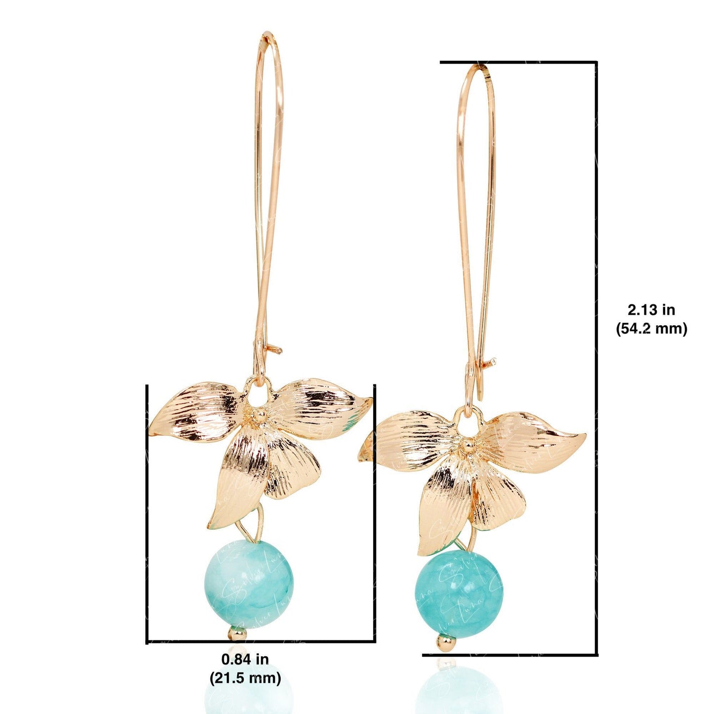 Gold plated orchid flower and stone drop earrings