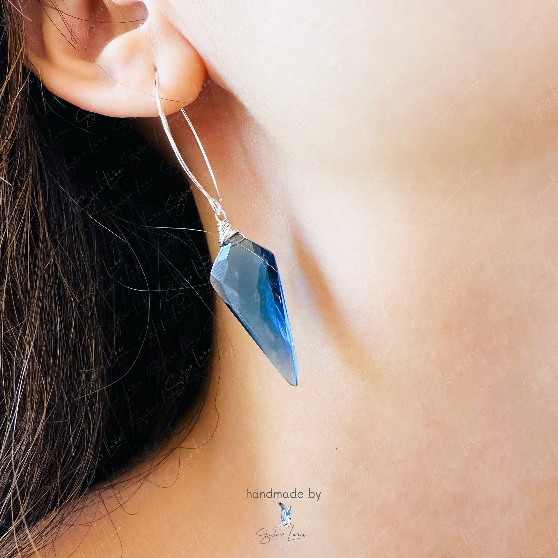 blue quartz dangle drop earrings