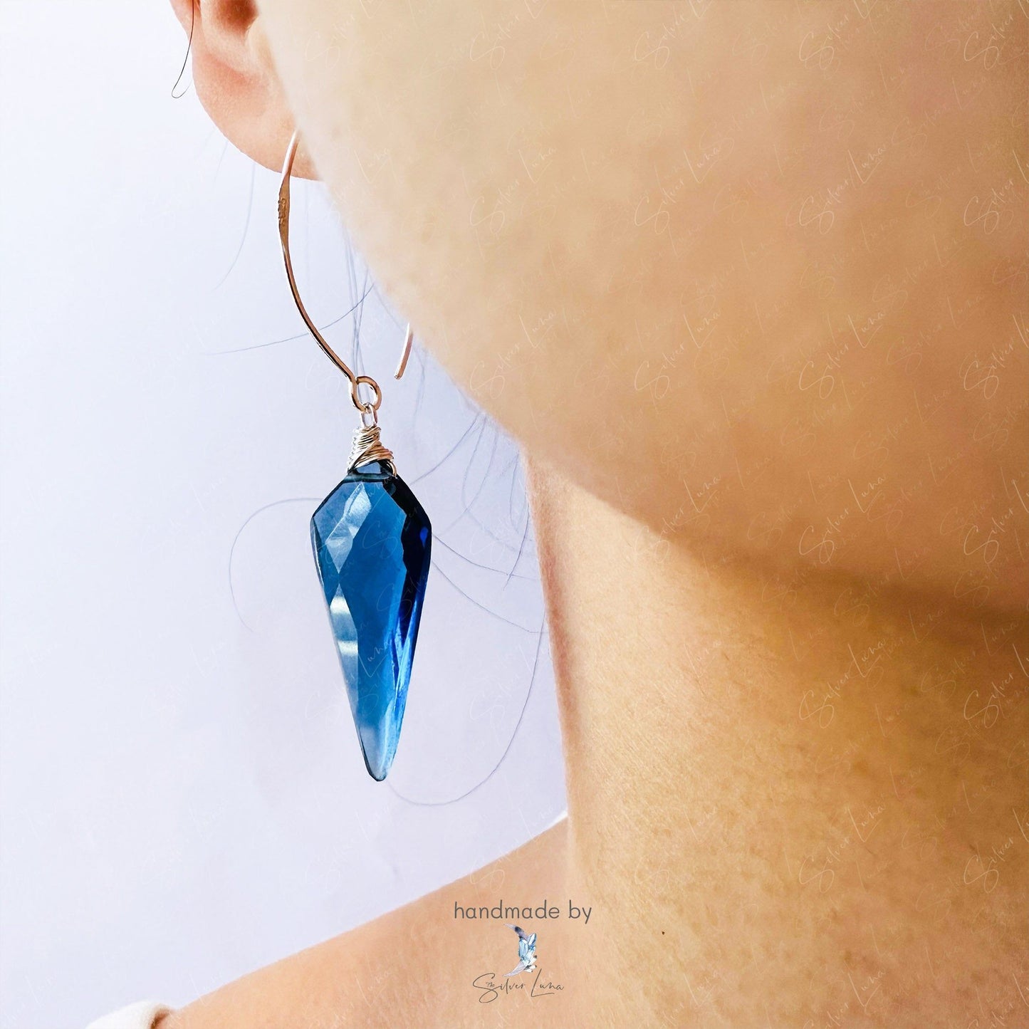 kite blue quartz dangle drop earrings