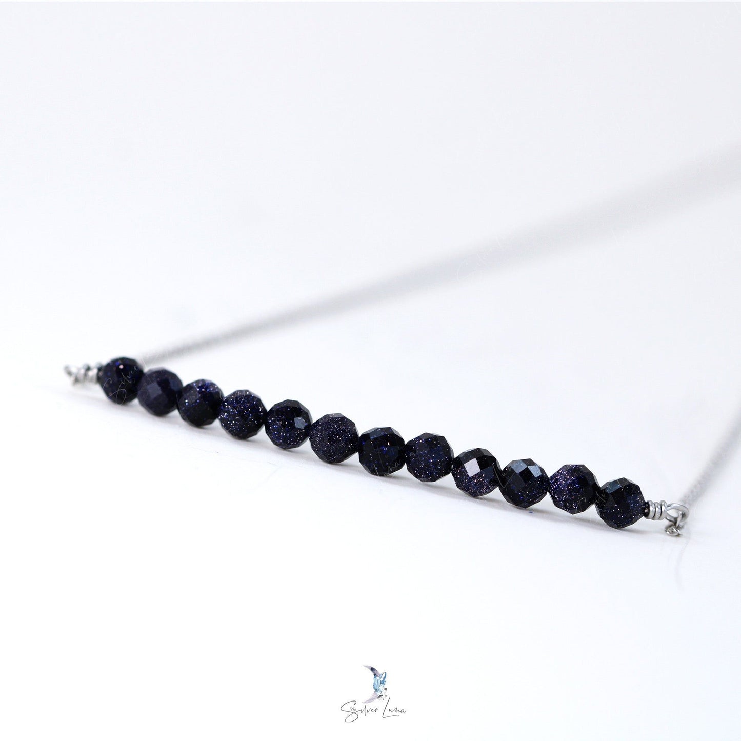 blue sandstone beads silver necklace