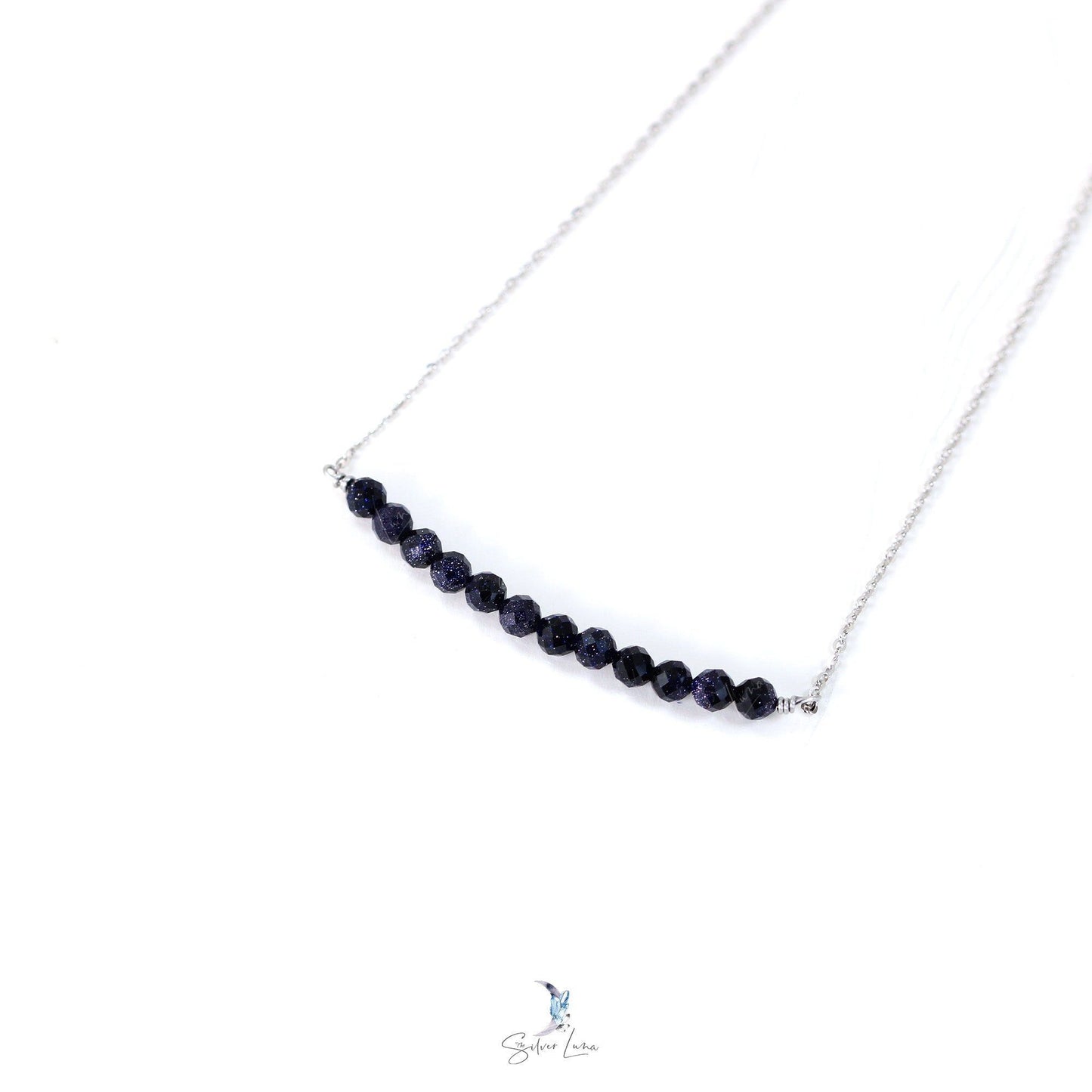 Blue sandstones gemstone row pendant necklace