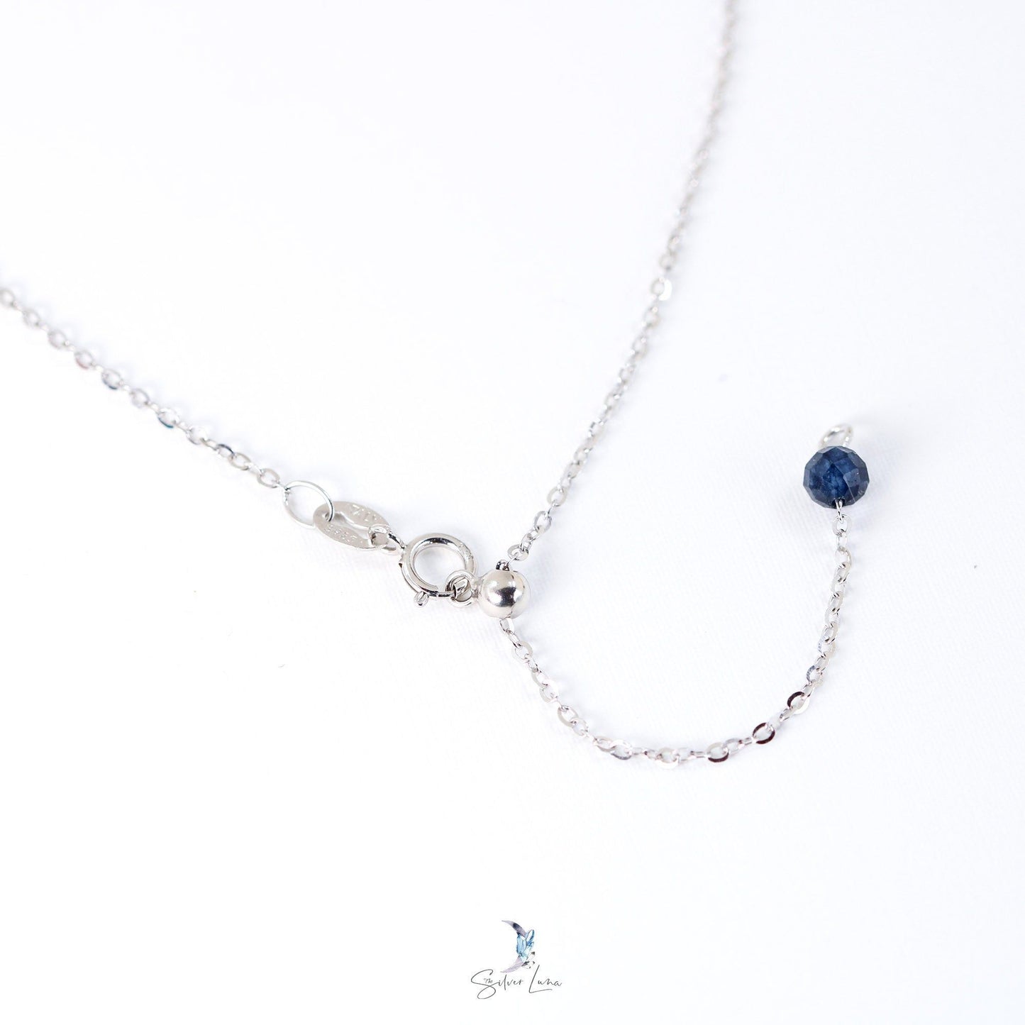 Natural blue sapphire beaded gemstone row silver necklace