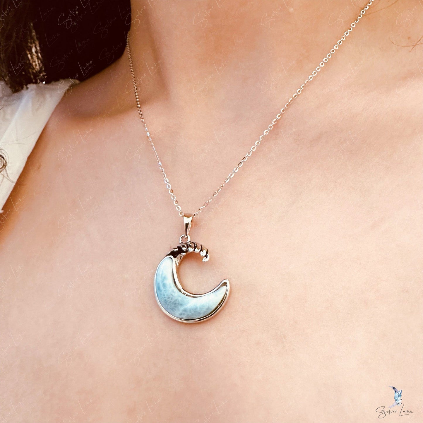 blue wave Larimar pendant necklace
