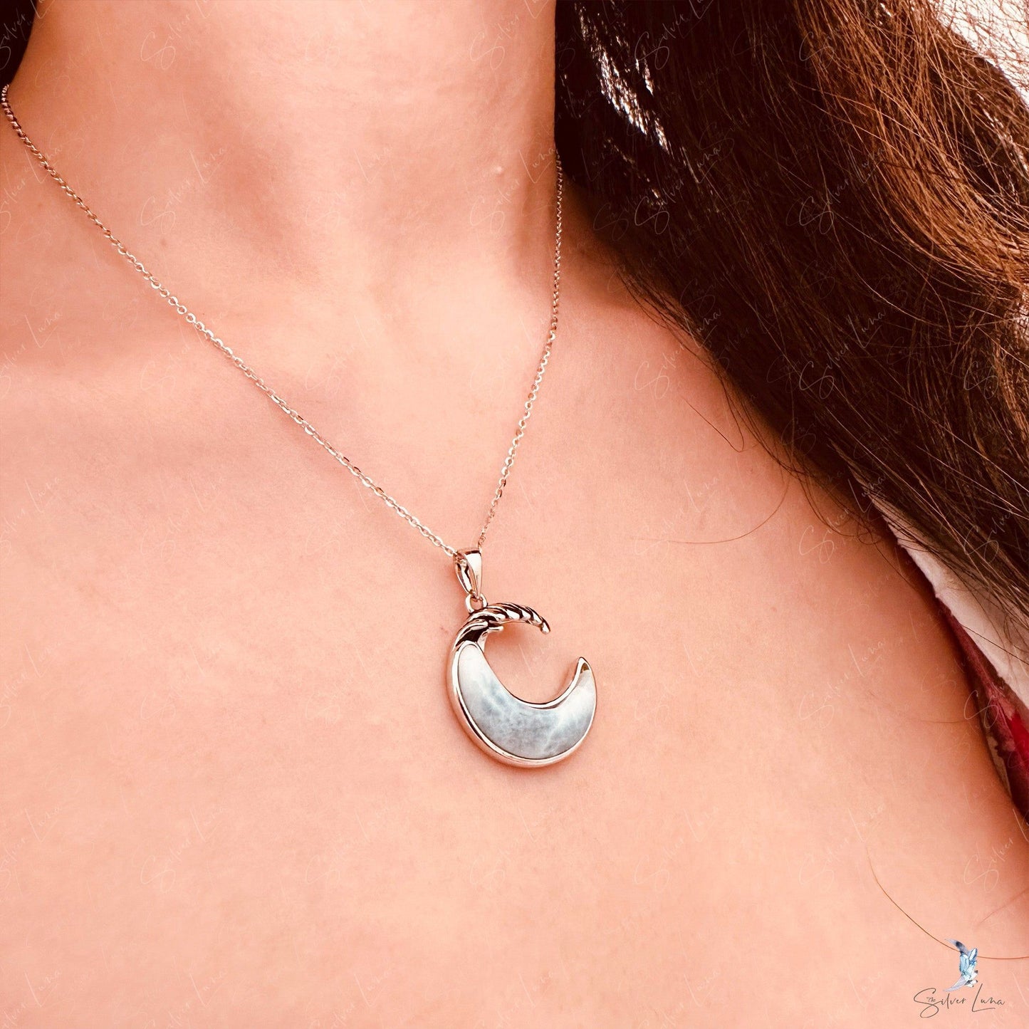 Blue wave Larimar pendant necklace