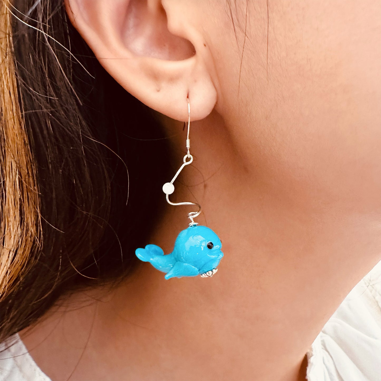 cute blue whale earrings