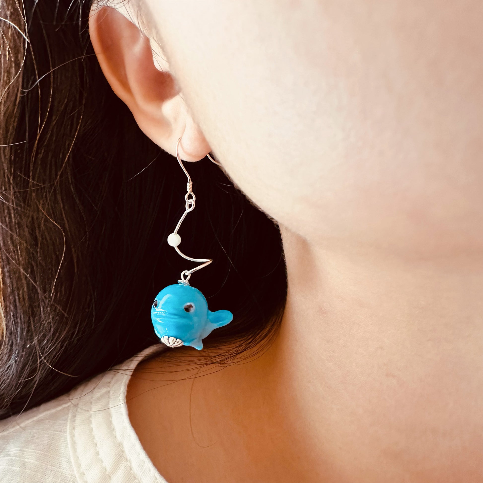 cute blue whale earrings