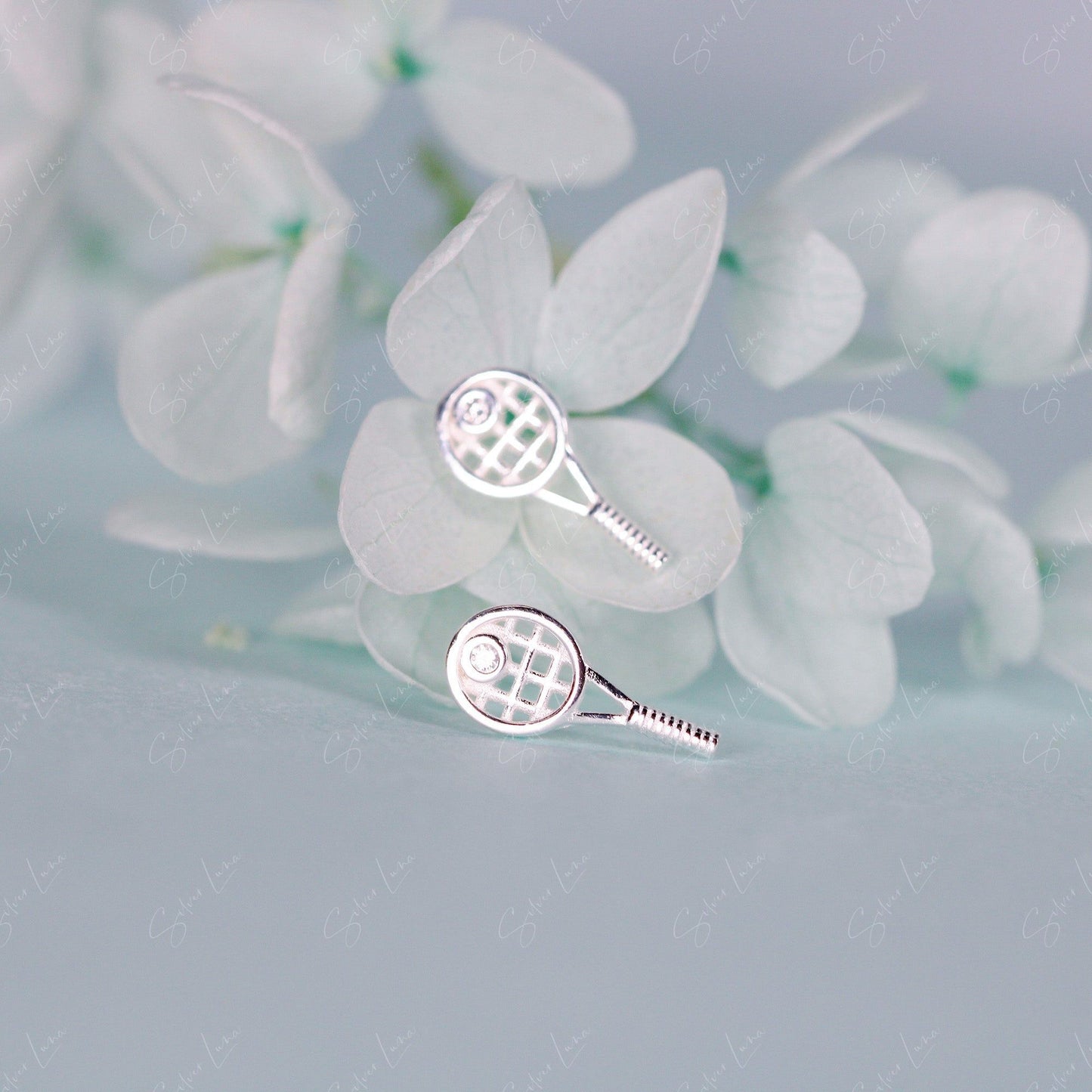 Tennis racket sterling silver stud earrings