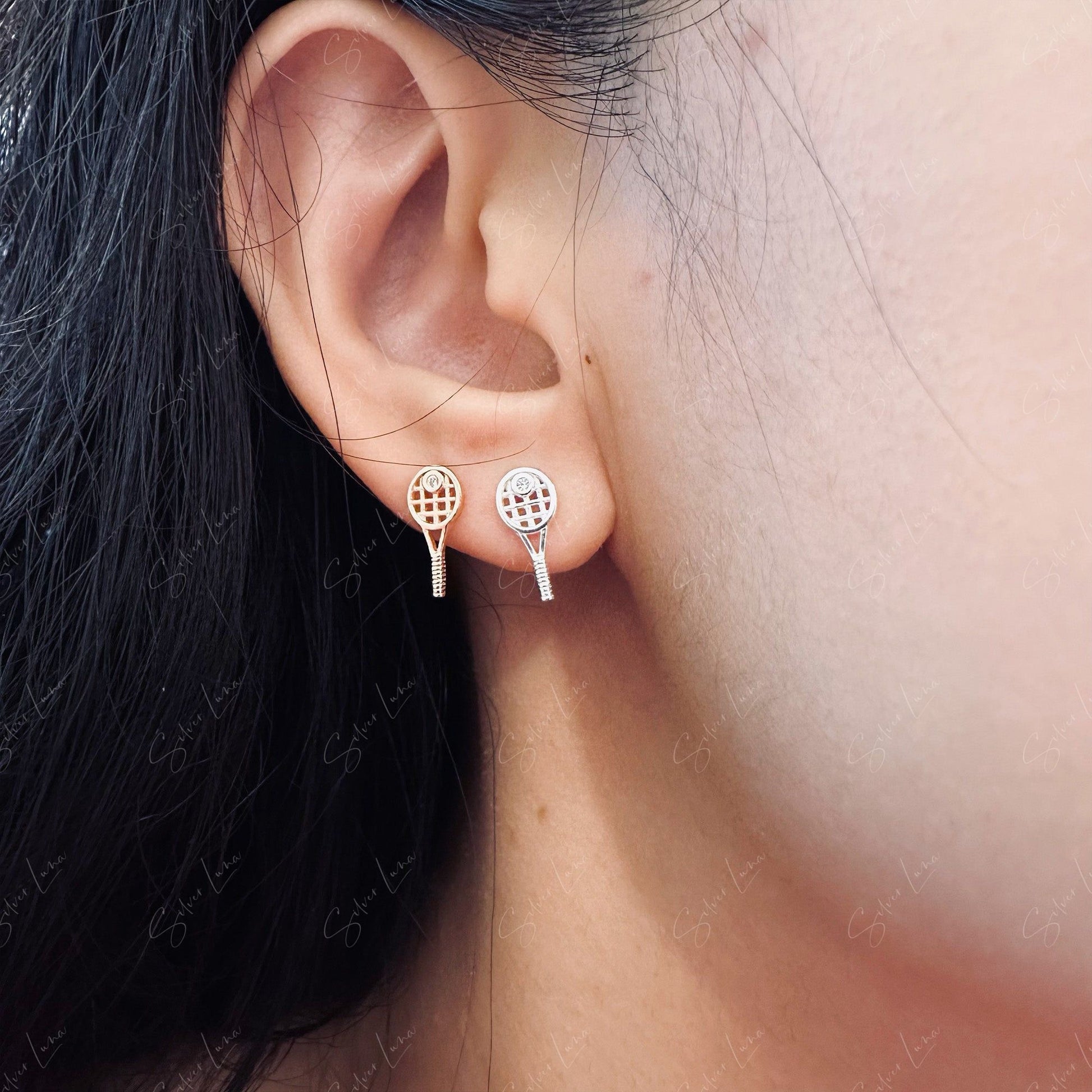 badminton racket stud earrings