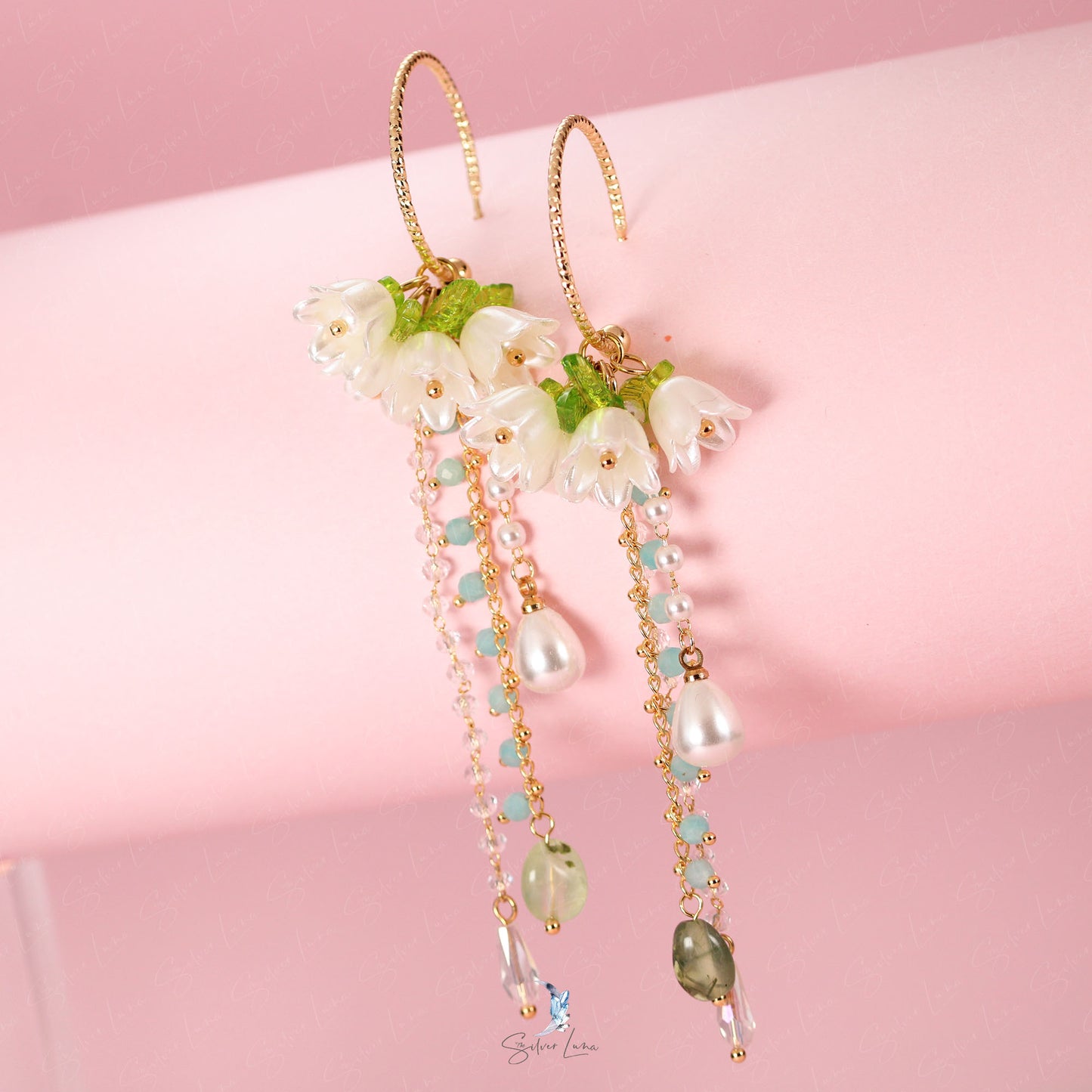 lily flower long drop earrings