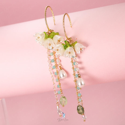 lily flower long drop earrings