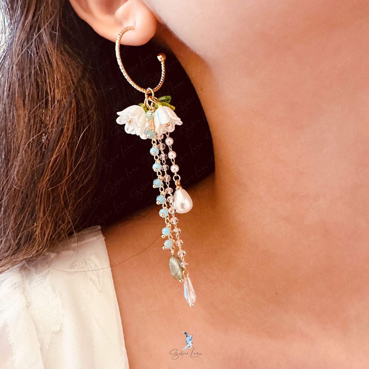 bridal flower dangle drop earrings