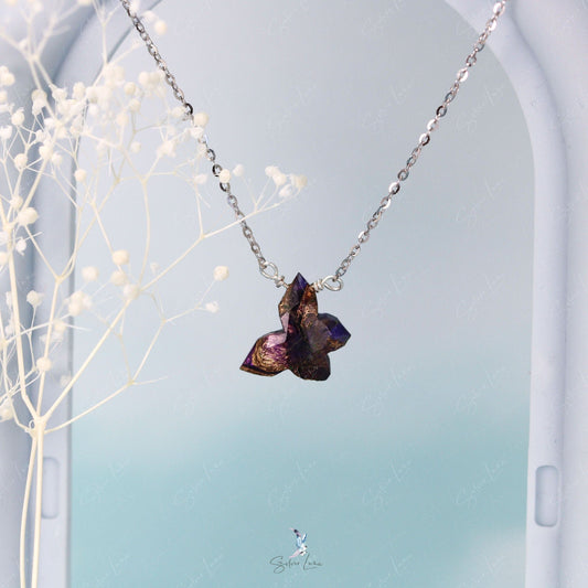 Purple Turquoise natural stone butterfly necklace