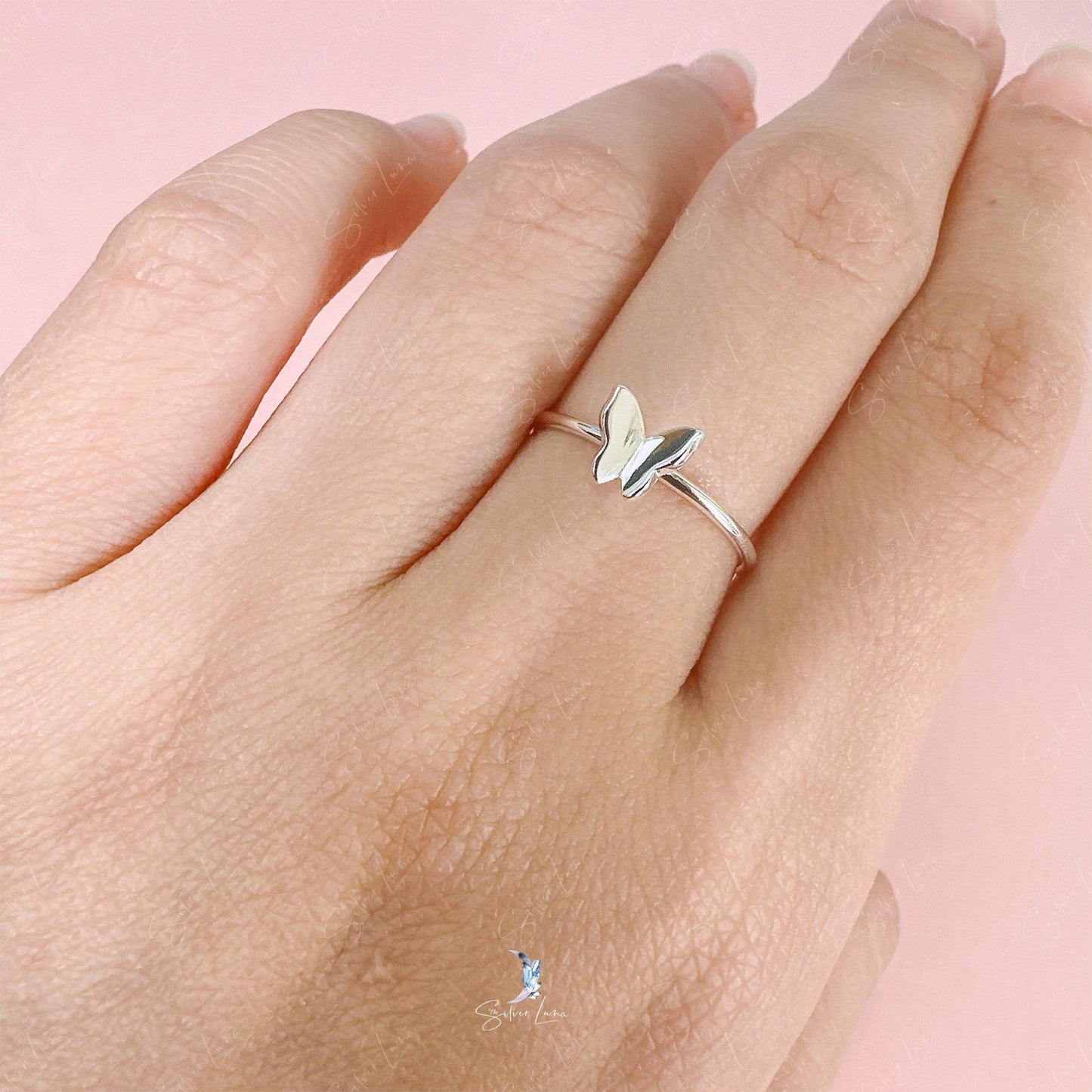 Dainty butterflies adjustable sterling silver ring