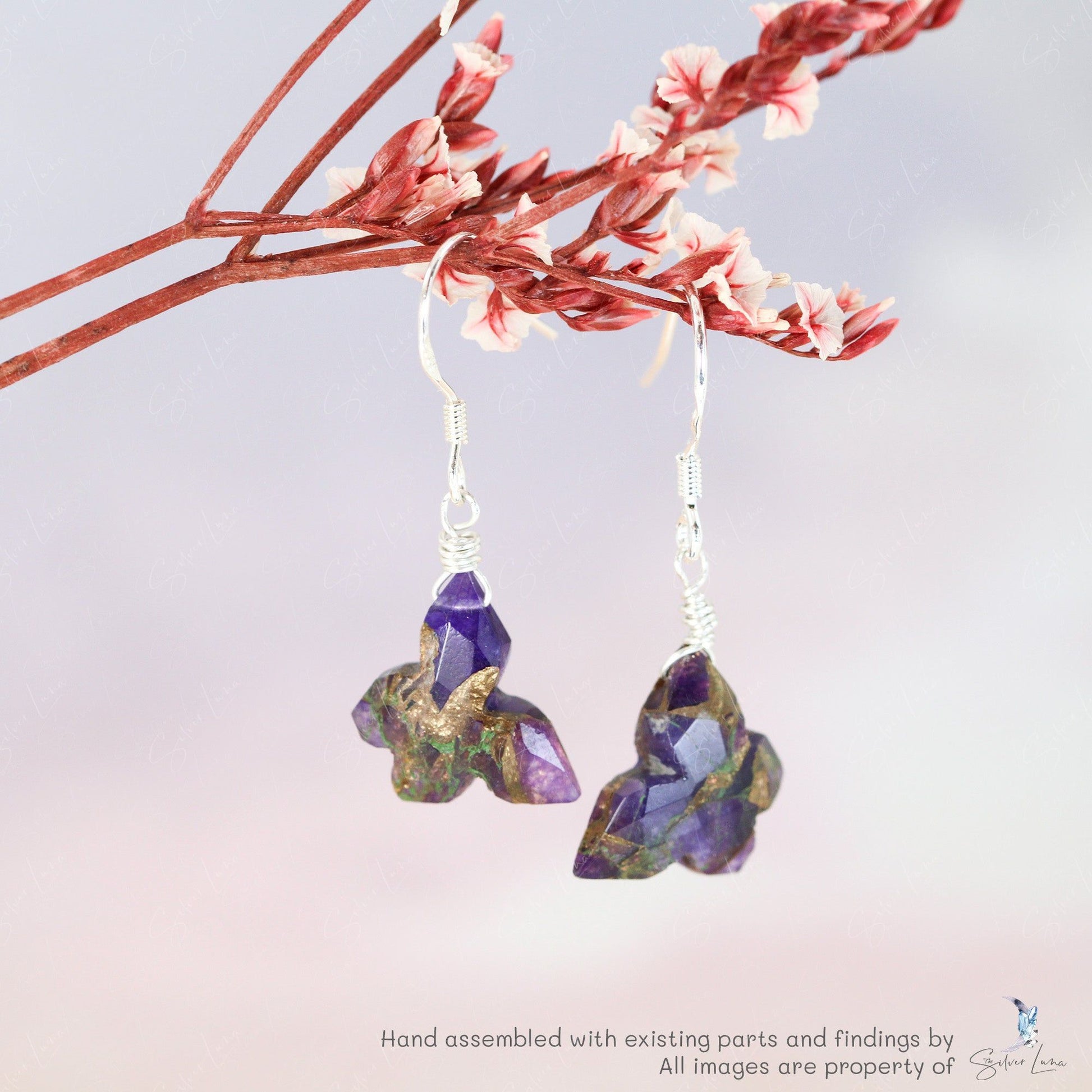 purple butterfly silver earrings