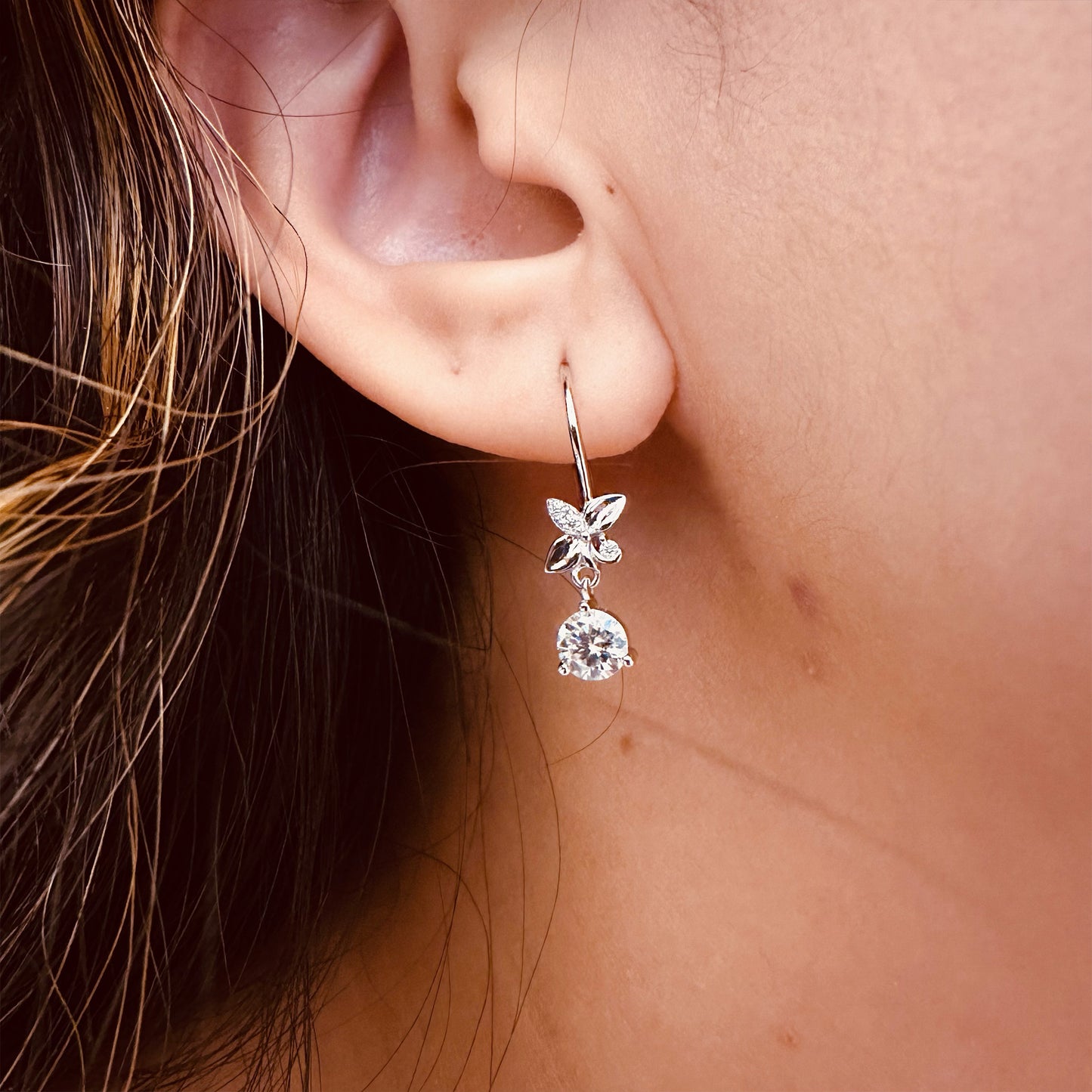 Moissanite butterfly drop earrings