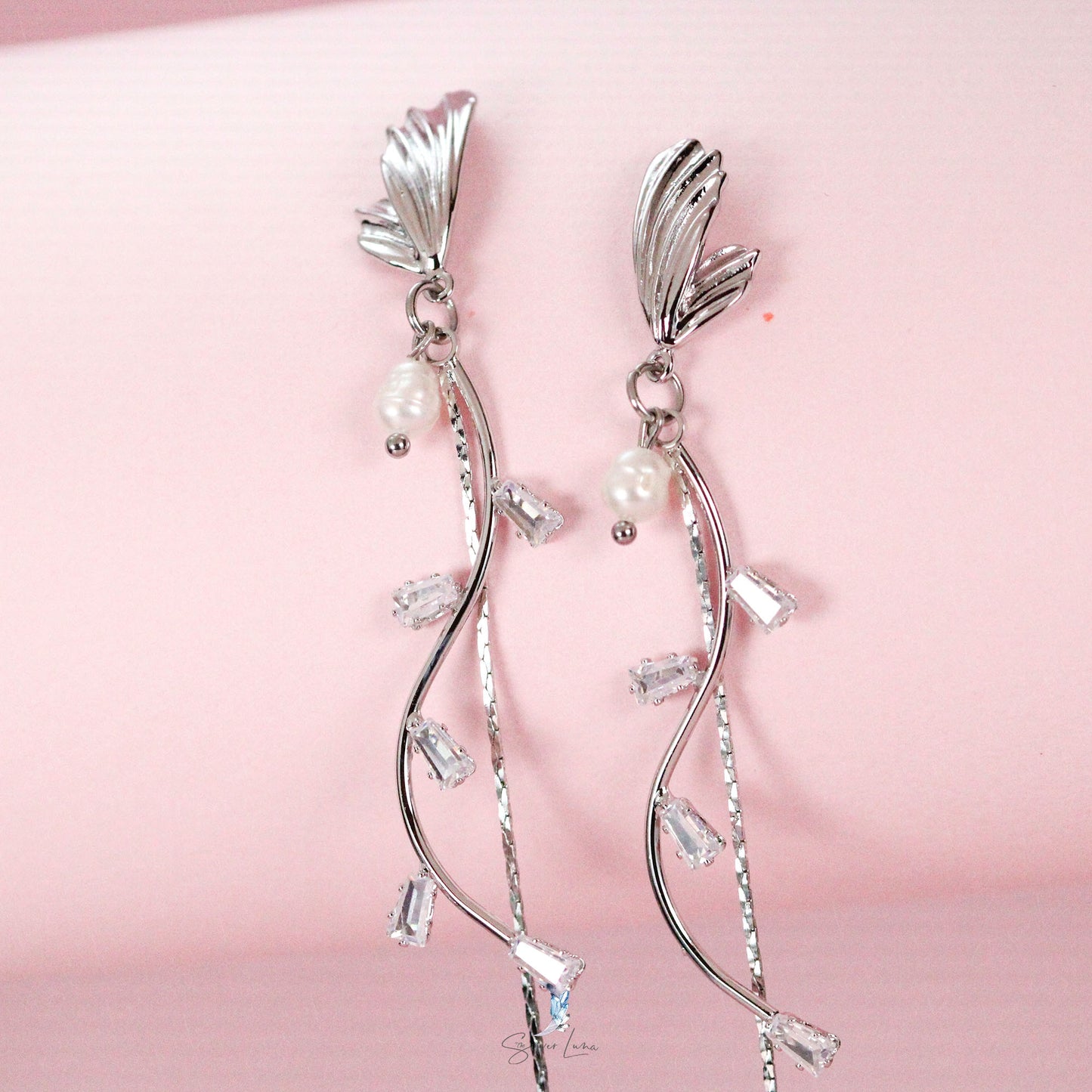 long drop butterfly bridal earrings