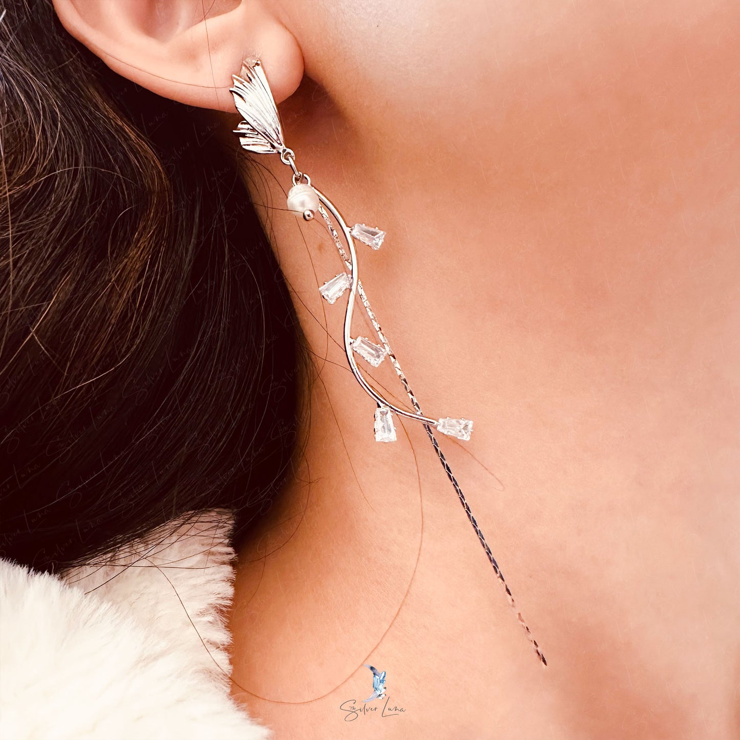 long drop butterfly bridal earrings