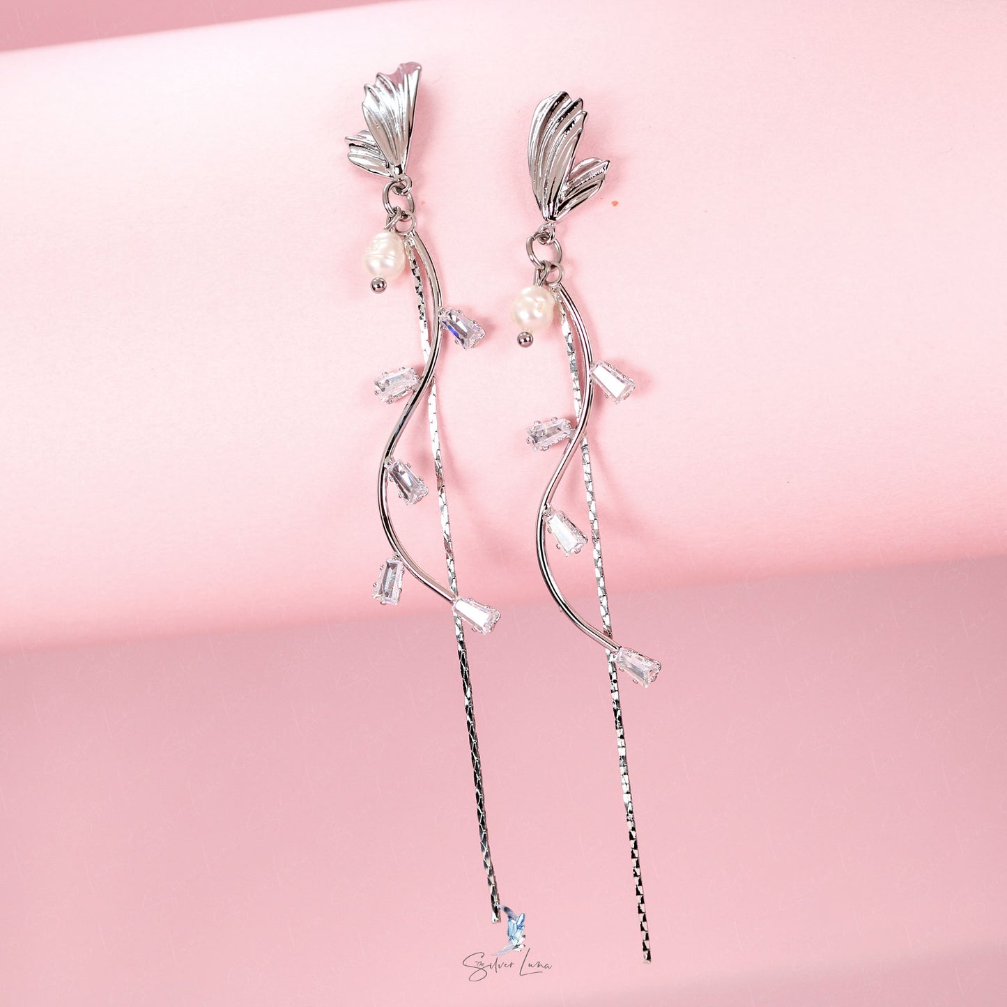 long drop butterfly bridal earrings