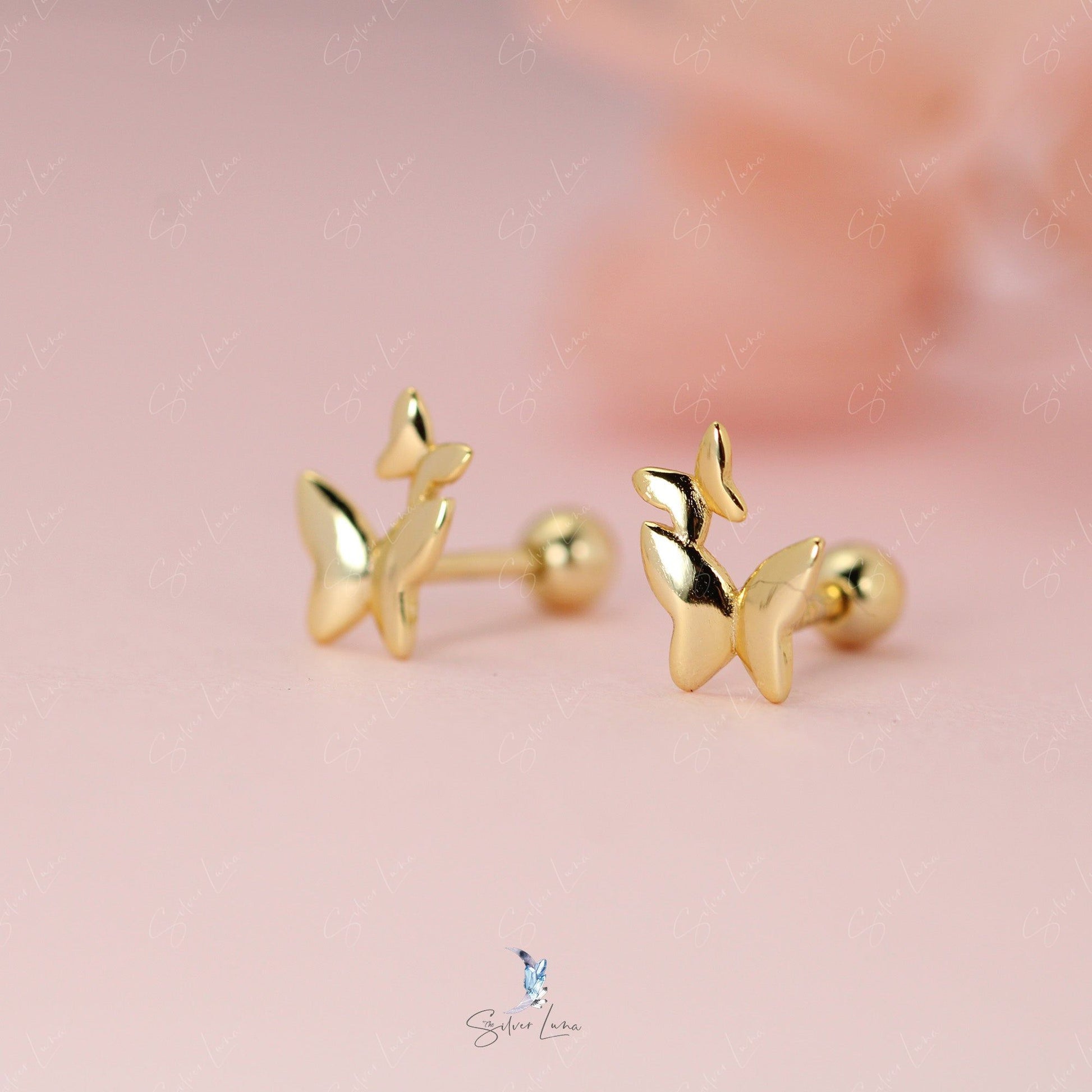 screwball back butterfly stud earrings