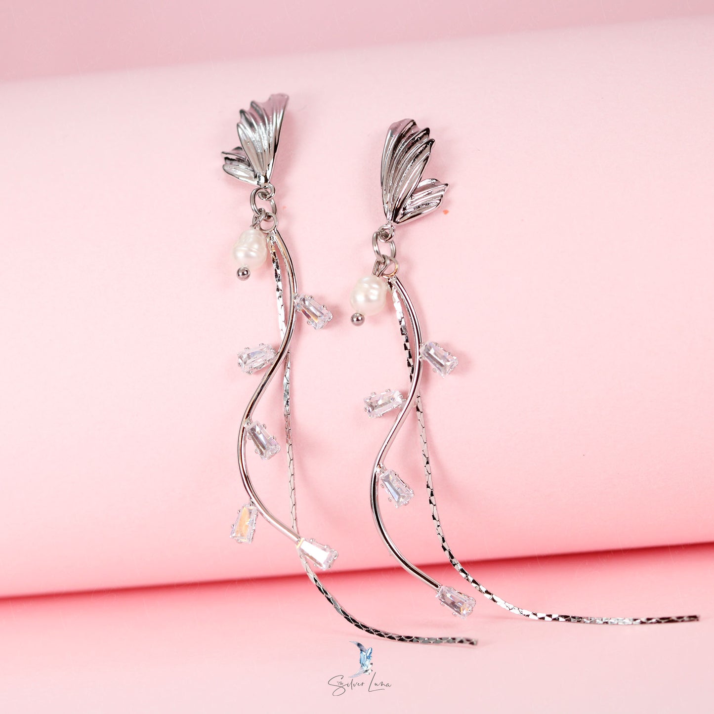 long drop butterfly bridal earrings