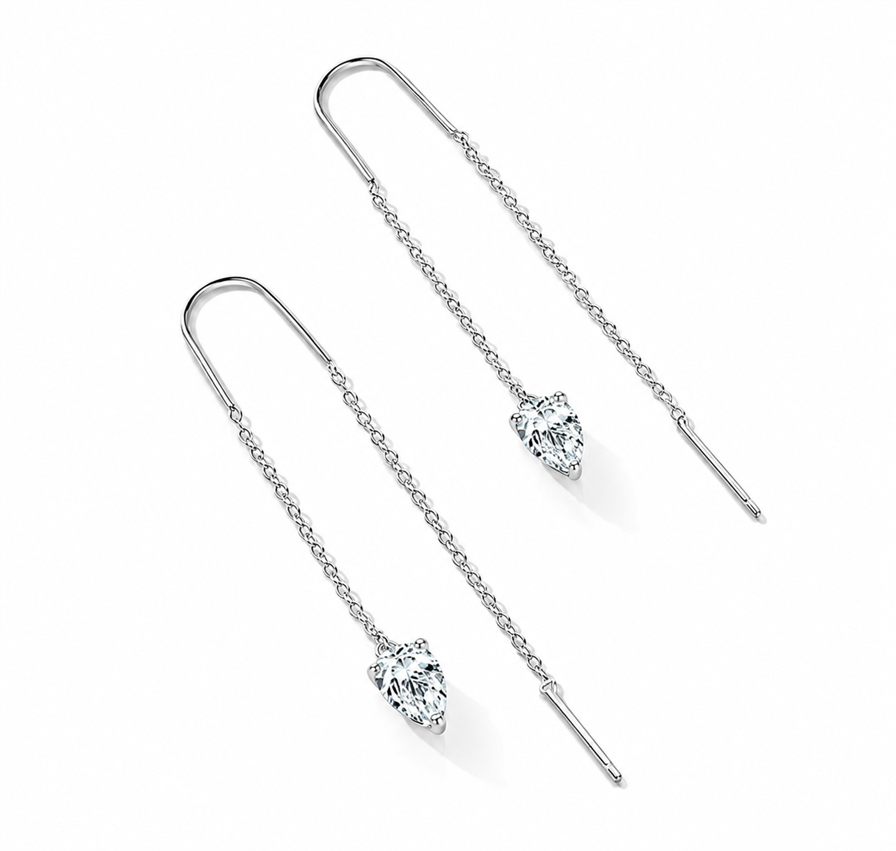 Teardrop cubic zirconia ear threaders in sterling silver