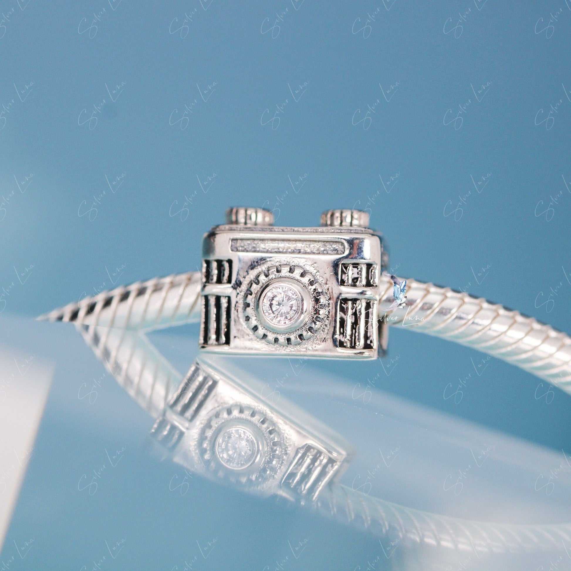 camera sterling silver charm for bracelet