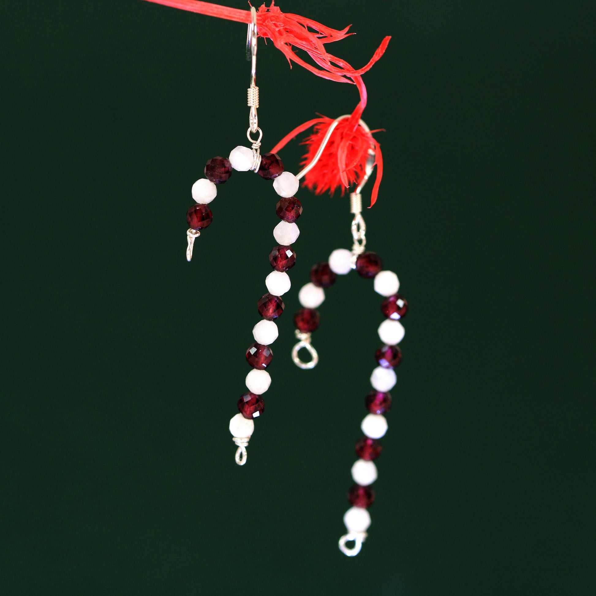 candy cane red garnet and moonstone earrings