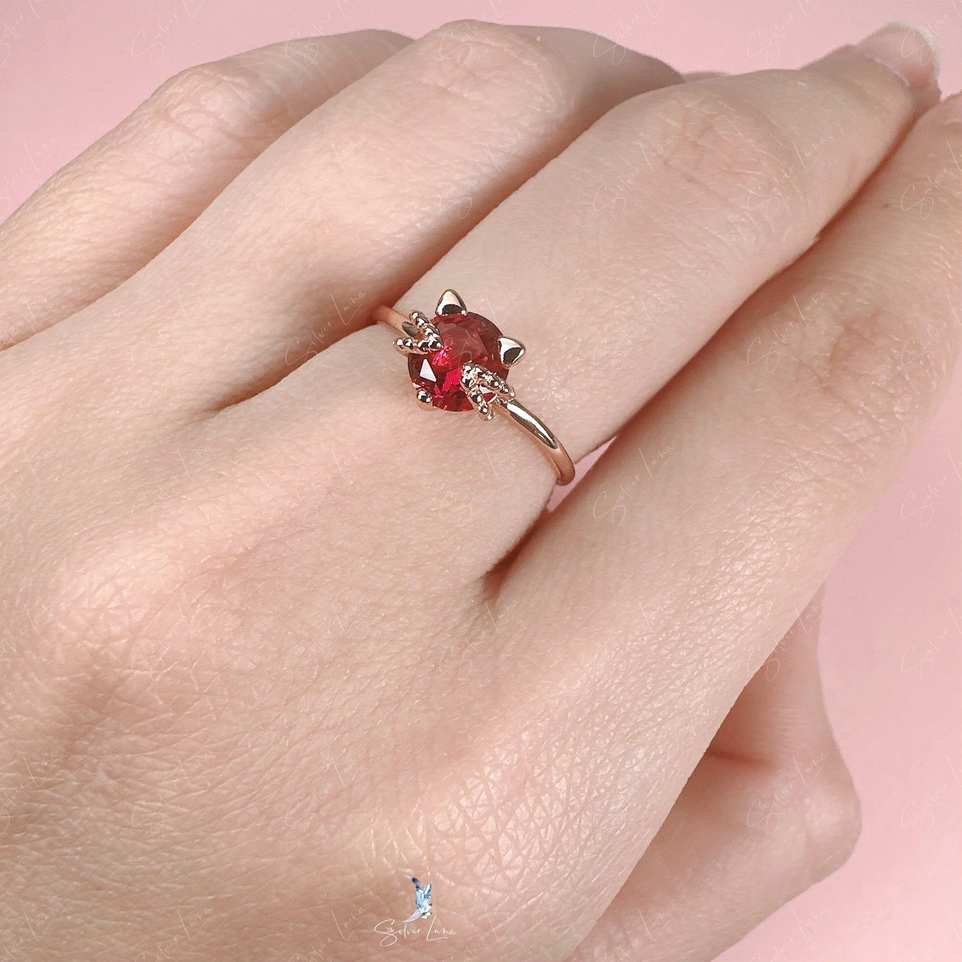 rose gold ruby cat ring