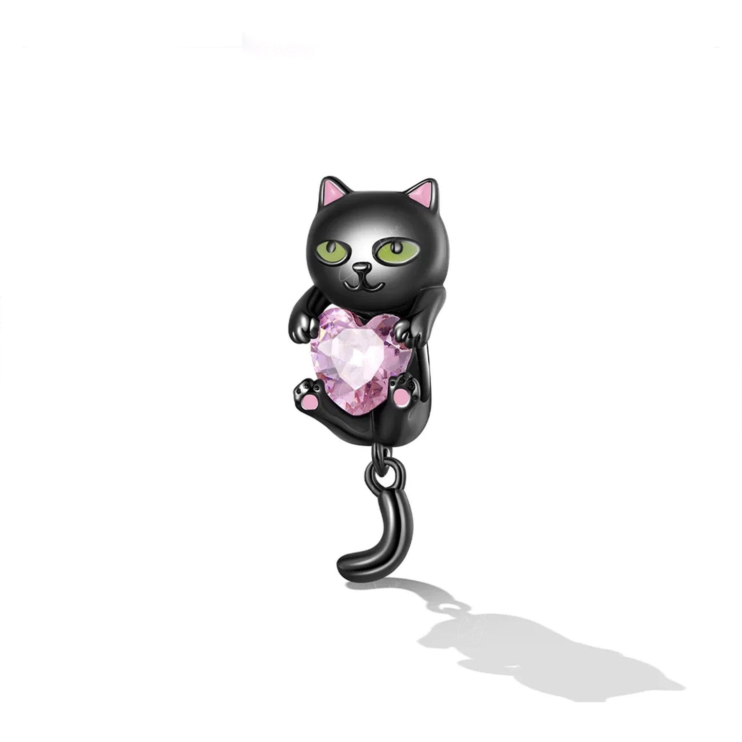heart black cat silver charm for Pandora