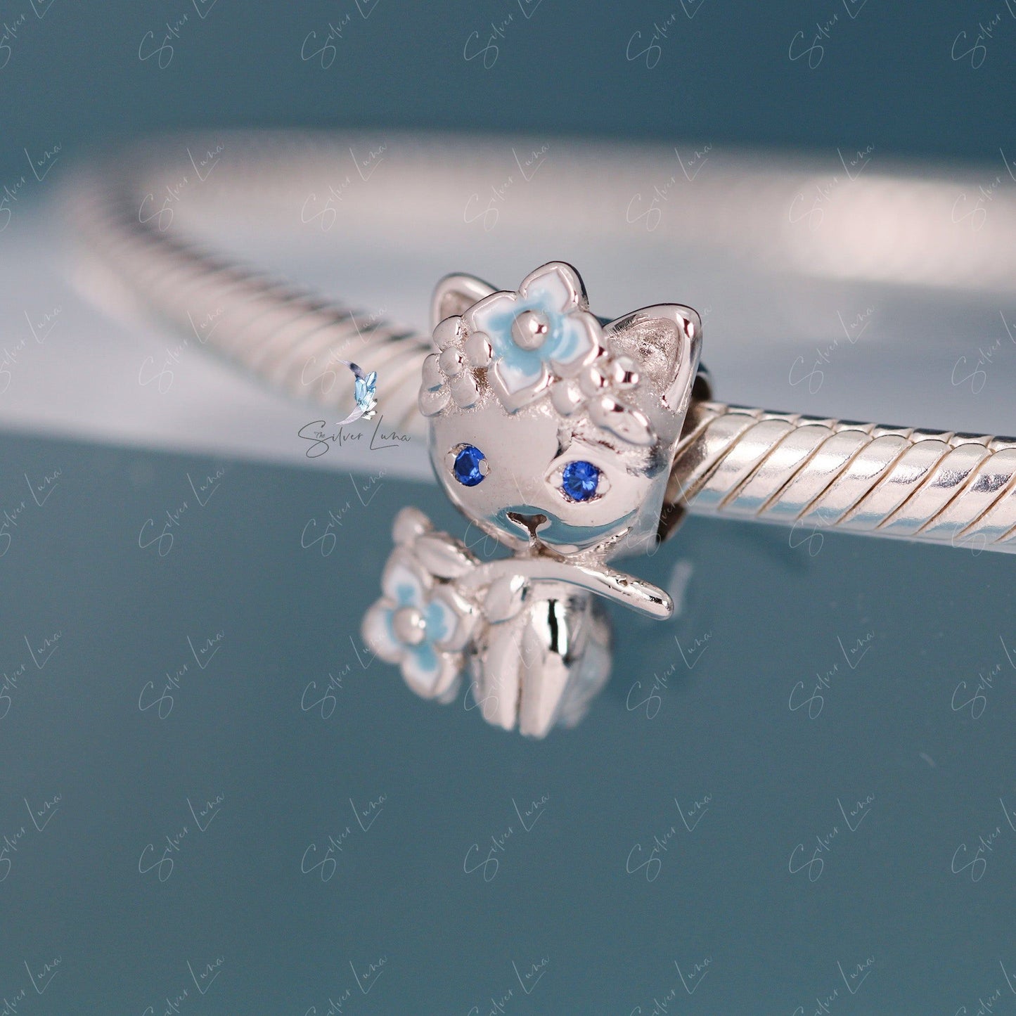 flower cat charm for bracelet