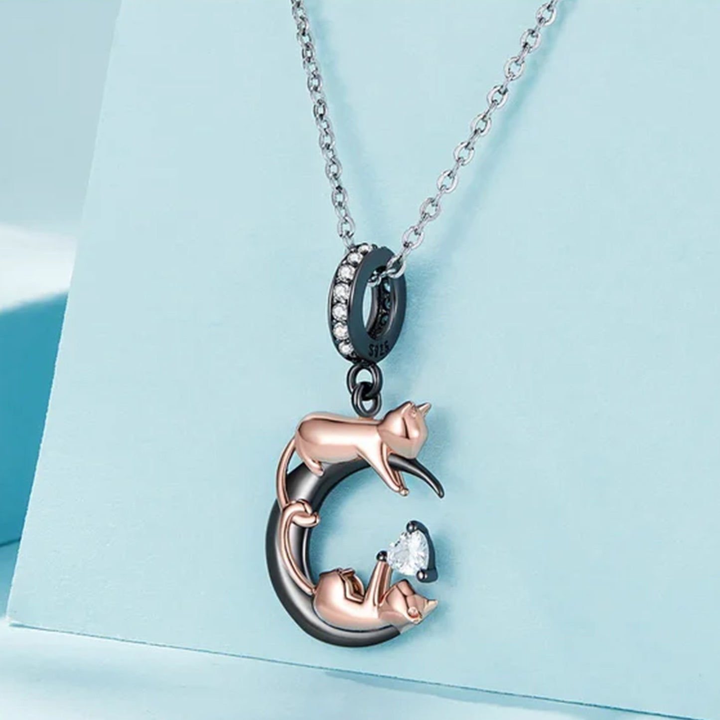 cat on moon sterling silver charm